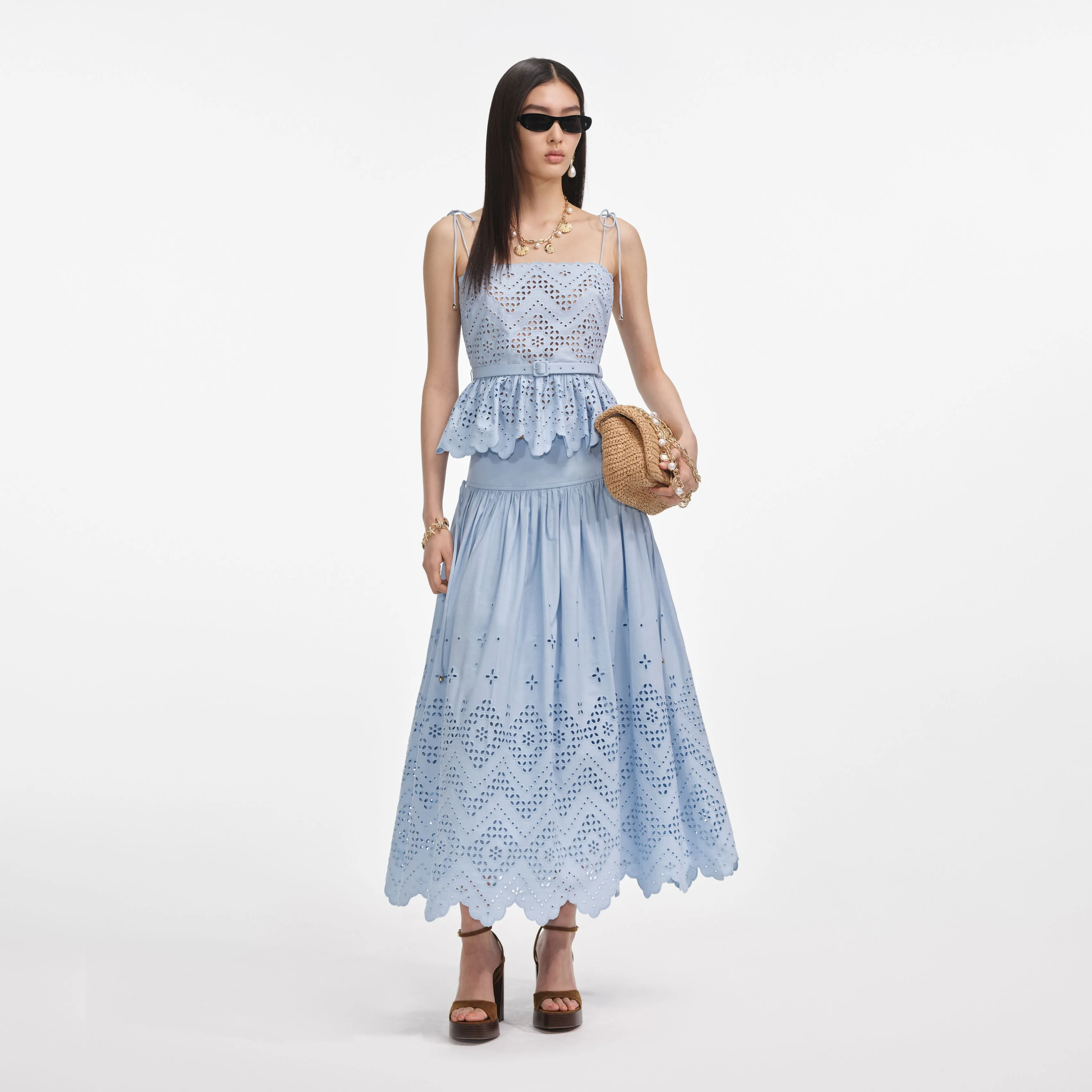 Blue Cotton Broderie Top Self Portrait