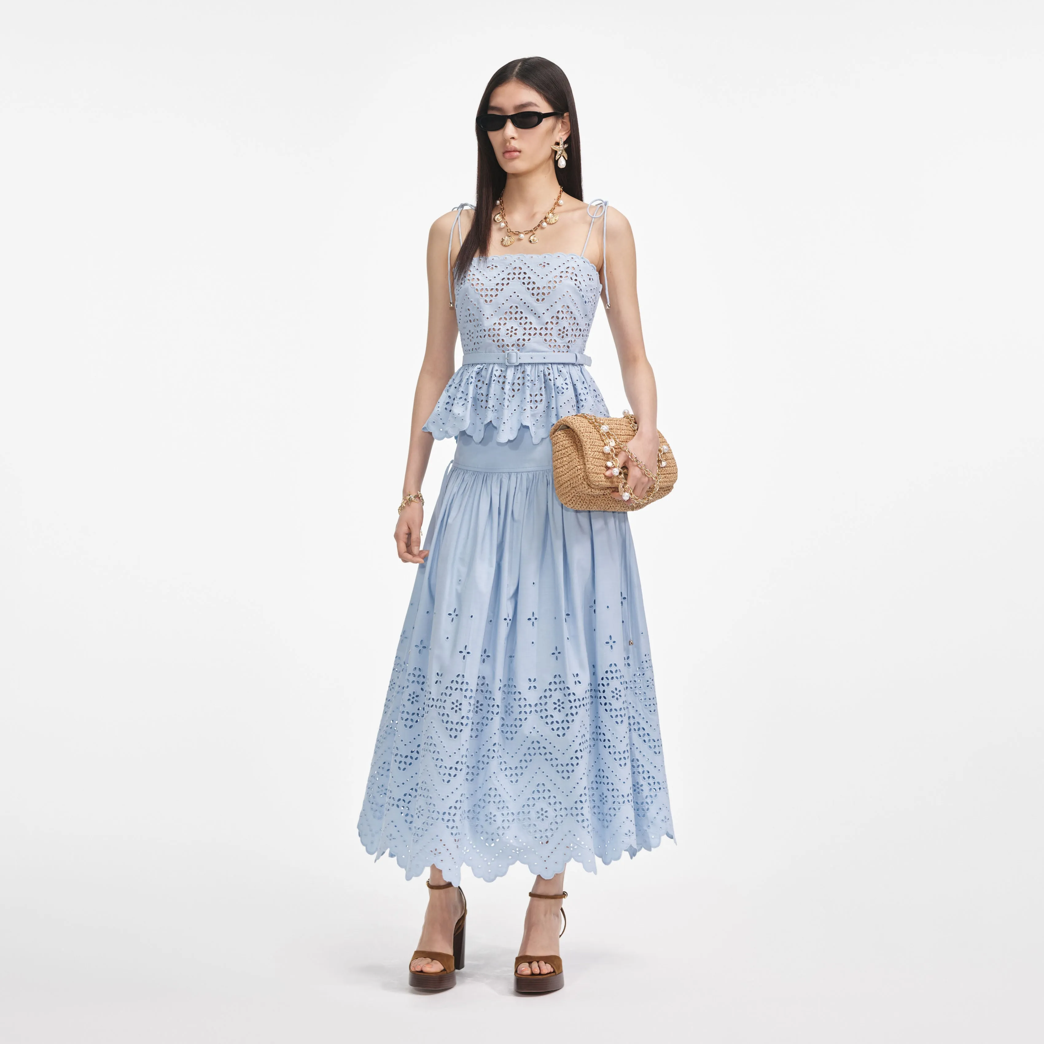 Blue Cotton Broderie Top Self Portrait