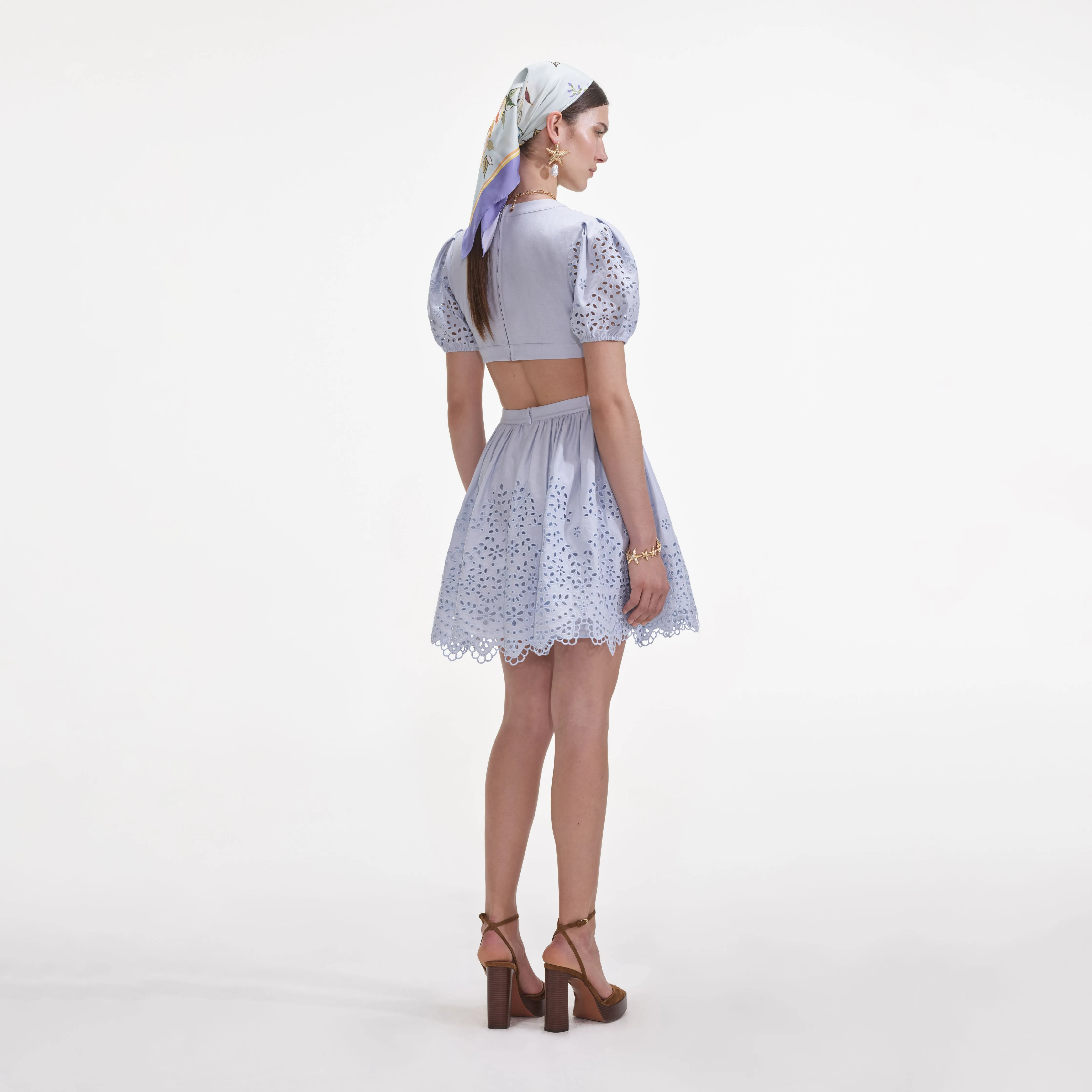 Blue Embroidered Linen Mini Dress Self Portrait