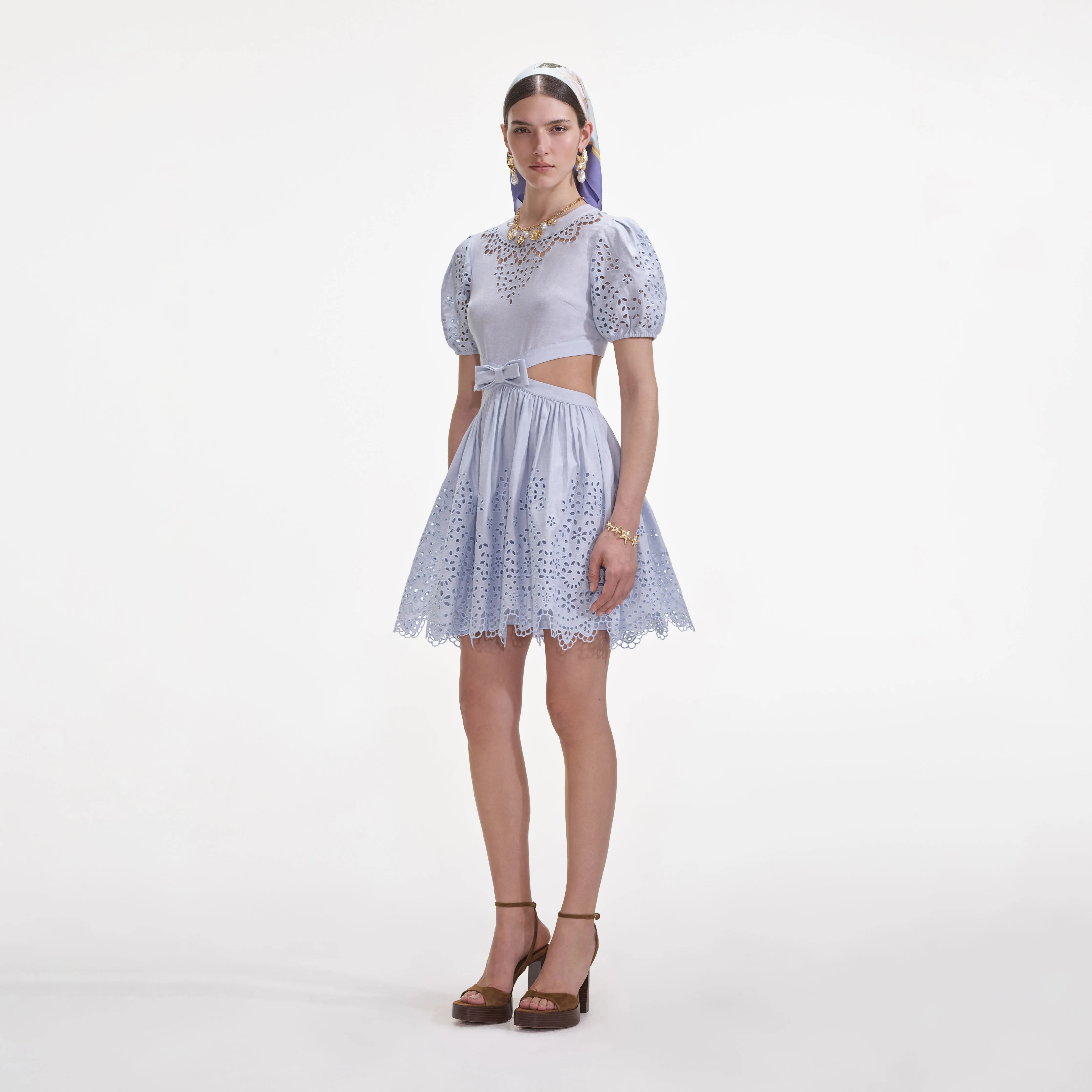 Blue Embroidered Linen Mini Dress Self Portrait