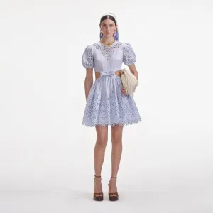 Blue Embroidered Linen Mini Dress Self Portrait