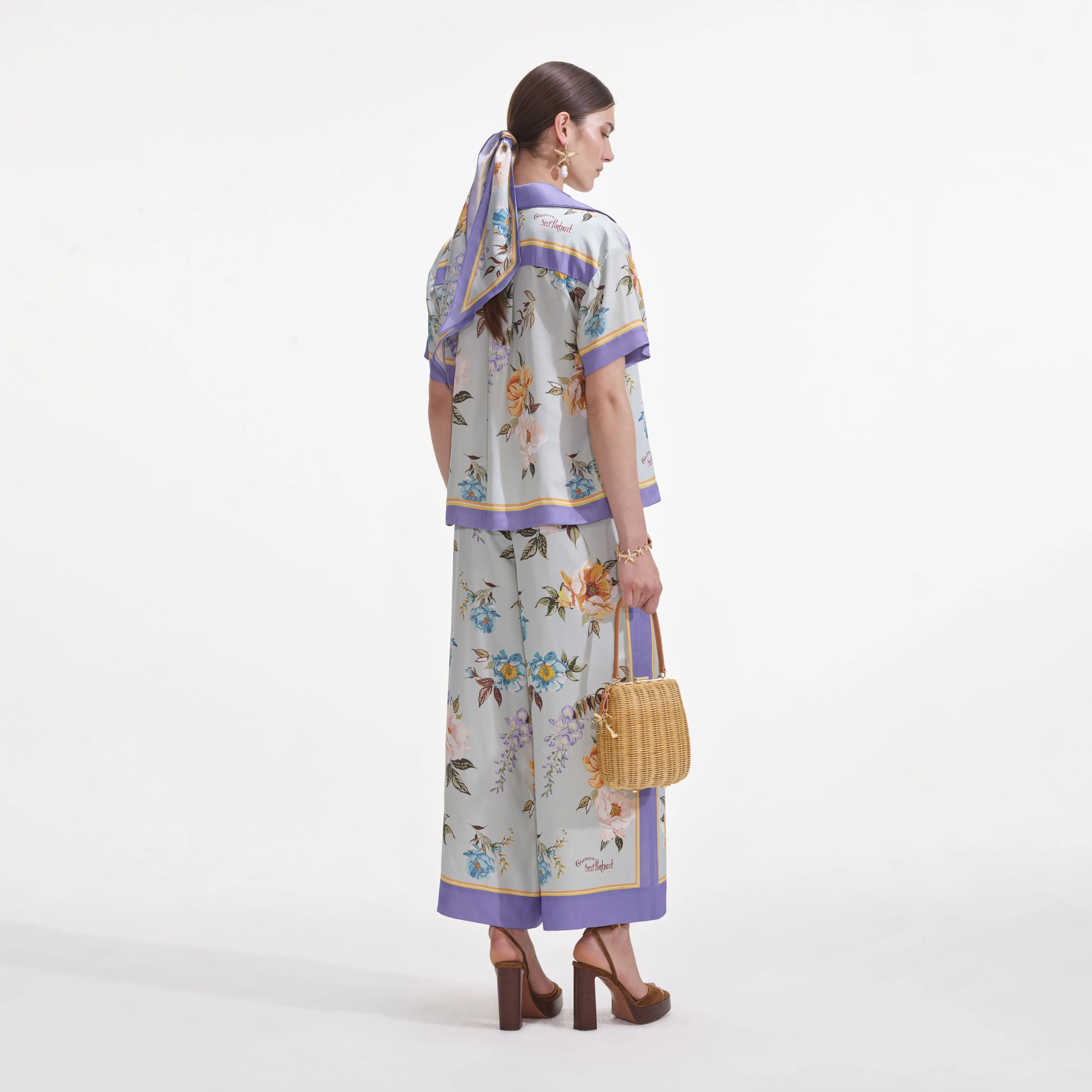 Blue Floral Viscose Trousers Self Portrait