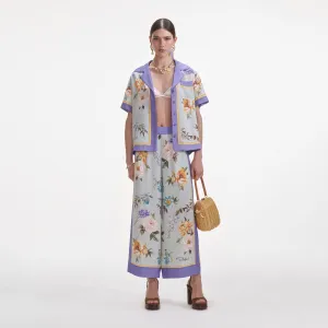 Blue Floral Viscose Trousers Self Portrait