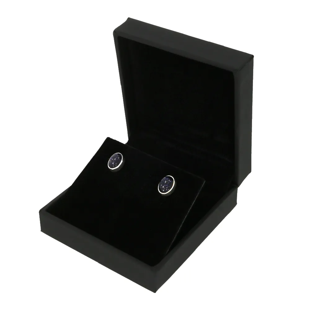 Blue Goldstone Sterling Silver Oval Stud Earrings