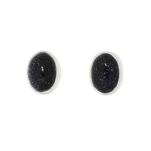 Blue Goldstone Sterling Silver Oval Stud Earrings