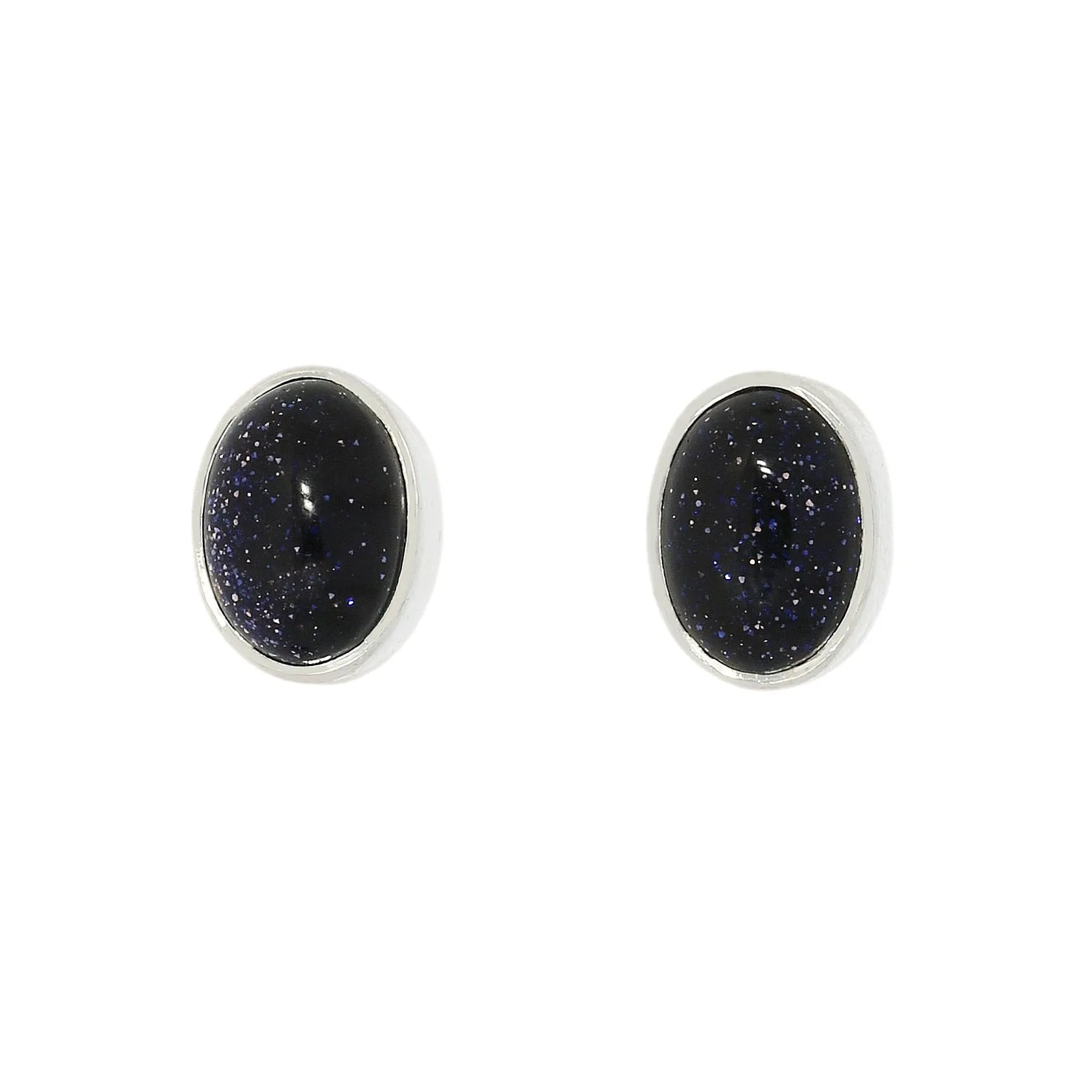 Blue Goldstone Sterling Silver Oval Stud Earrings