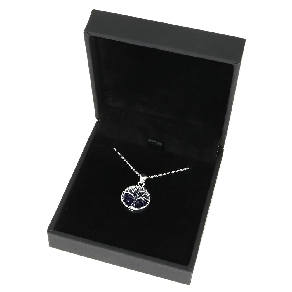 Blue Goldstone Sterling Silver Tree of Life Pendant & Chain