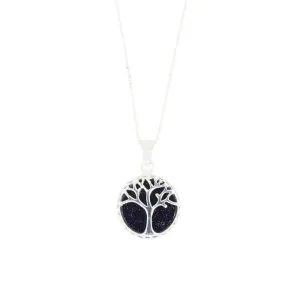 Blue Goldstone Sterling Silver Tree of Life Pendant & Chain