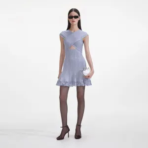 Blue Knit Lace Insert Mini Dress Self Portrait