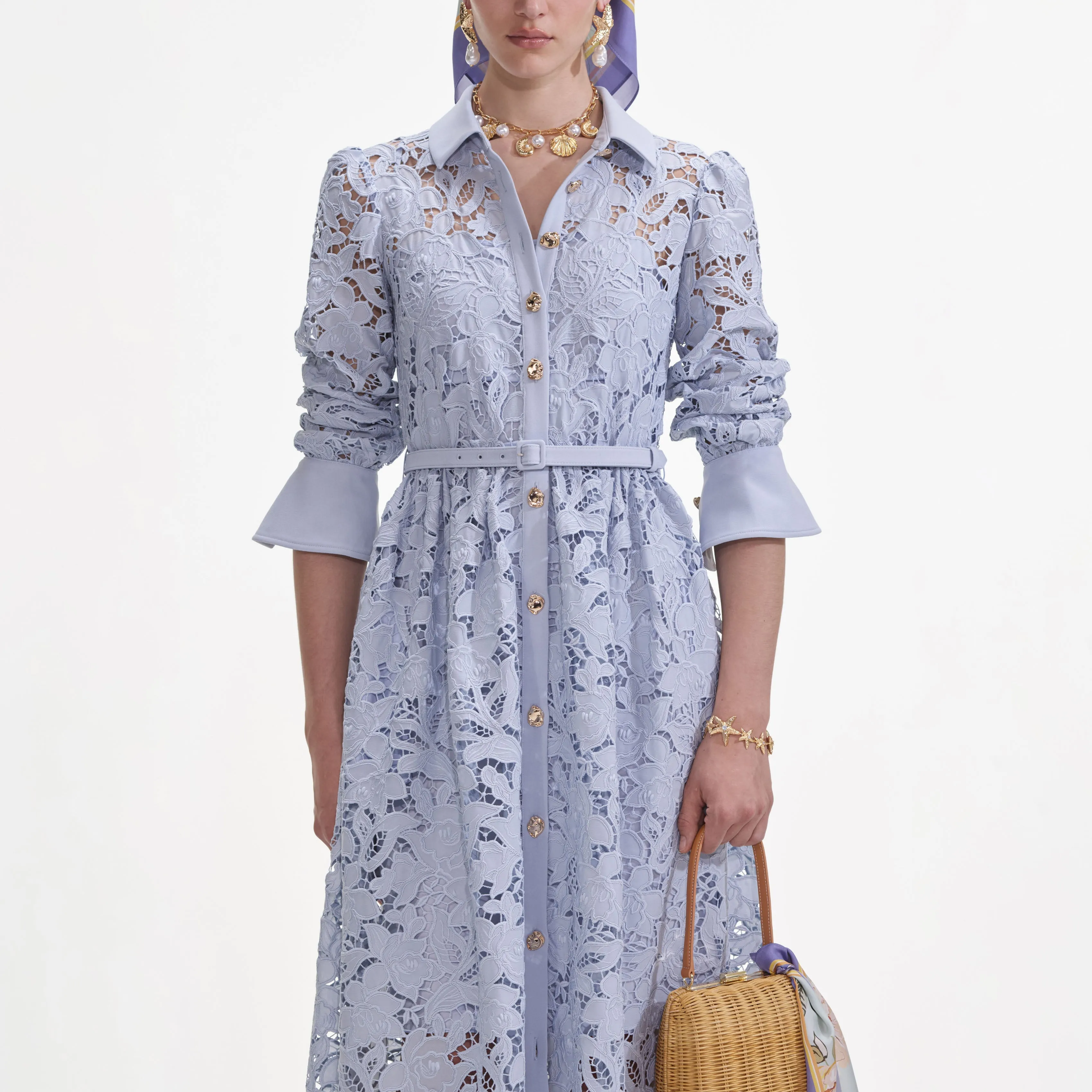Blue Lace Collared Maxi Dress Self Portrait