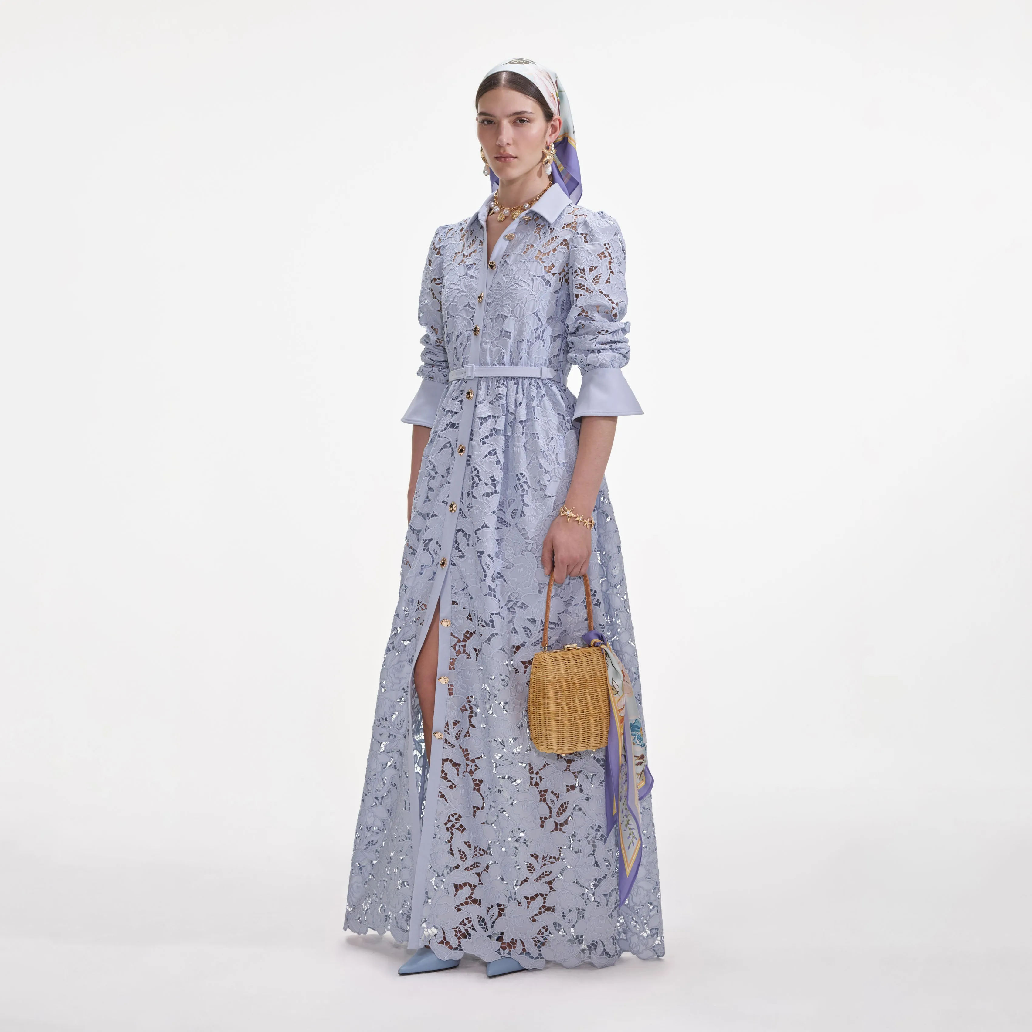 Blue Lace Collared Maxi Dress Self Portrait
