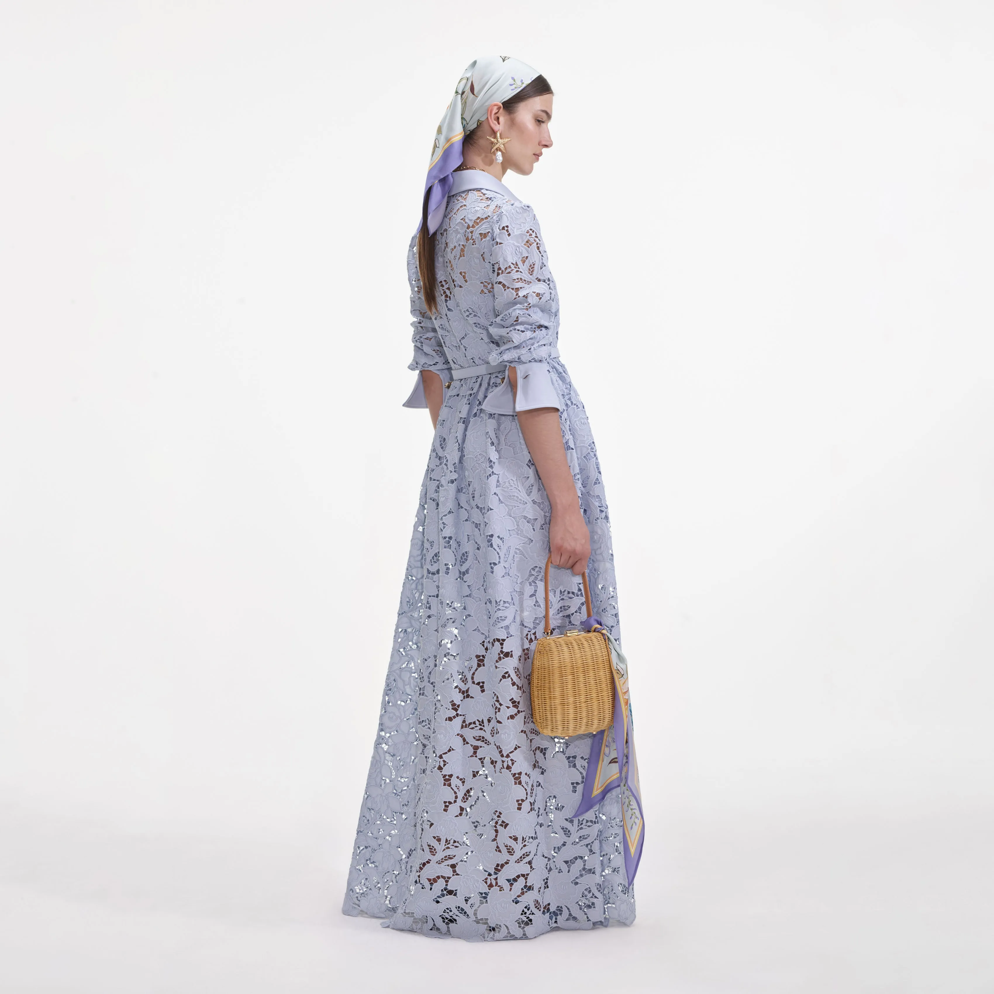 Blue Lace Collared Maxi Dress Self Portrait