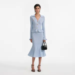 Blue Peplum Knit Midi Dress Self Portrait