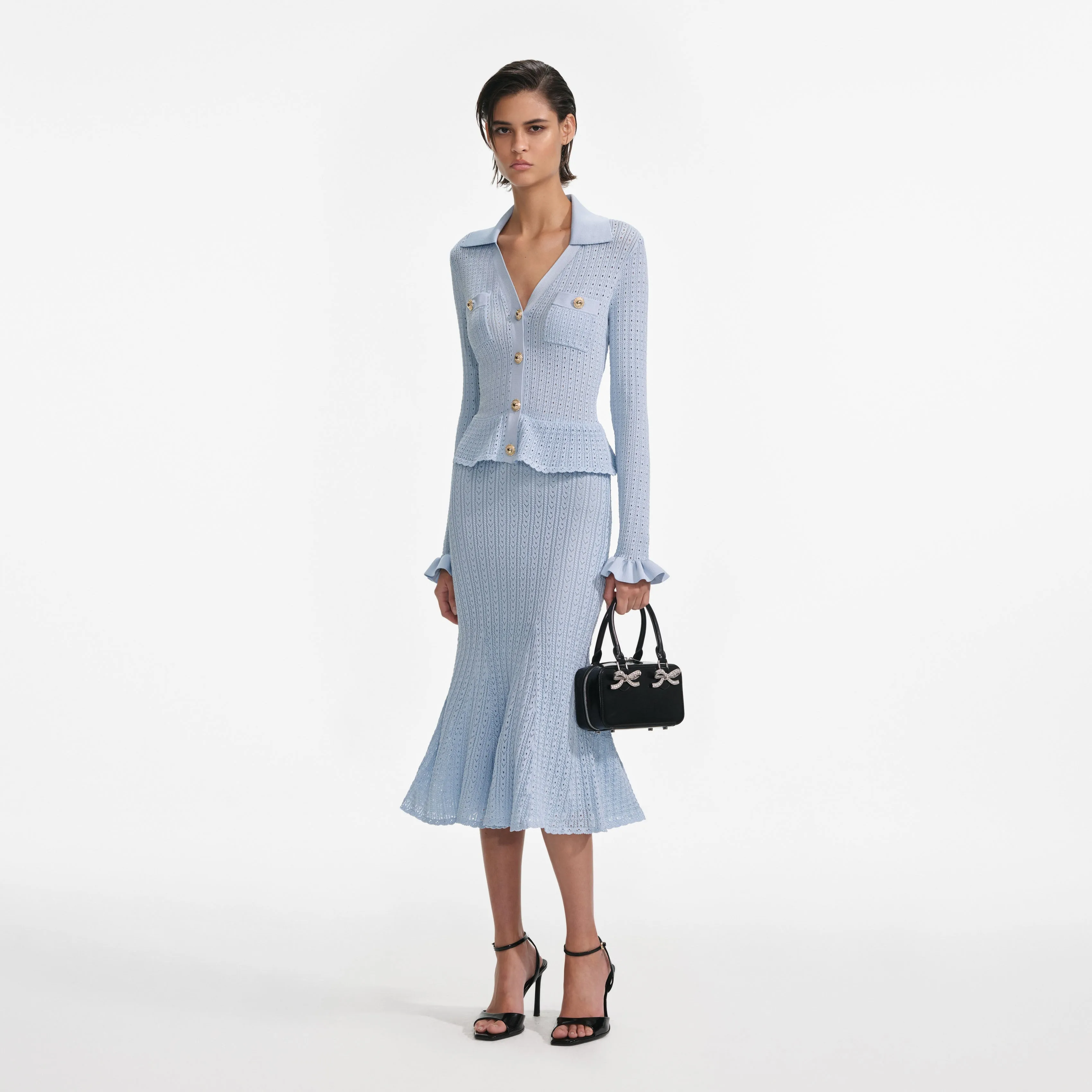 Blue Peplum Knit Midi Dress Self Portrait