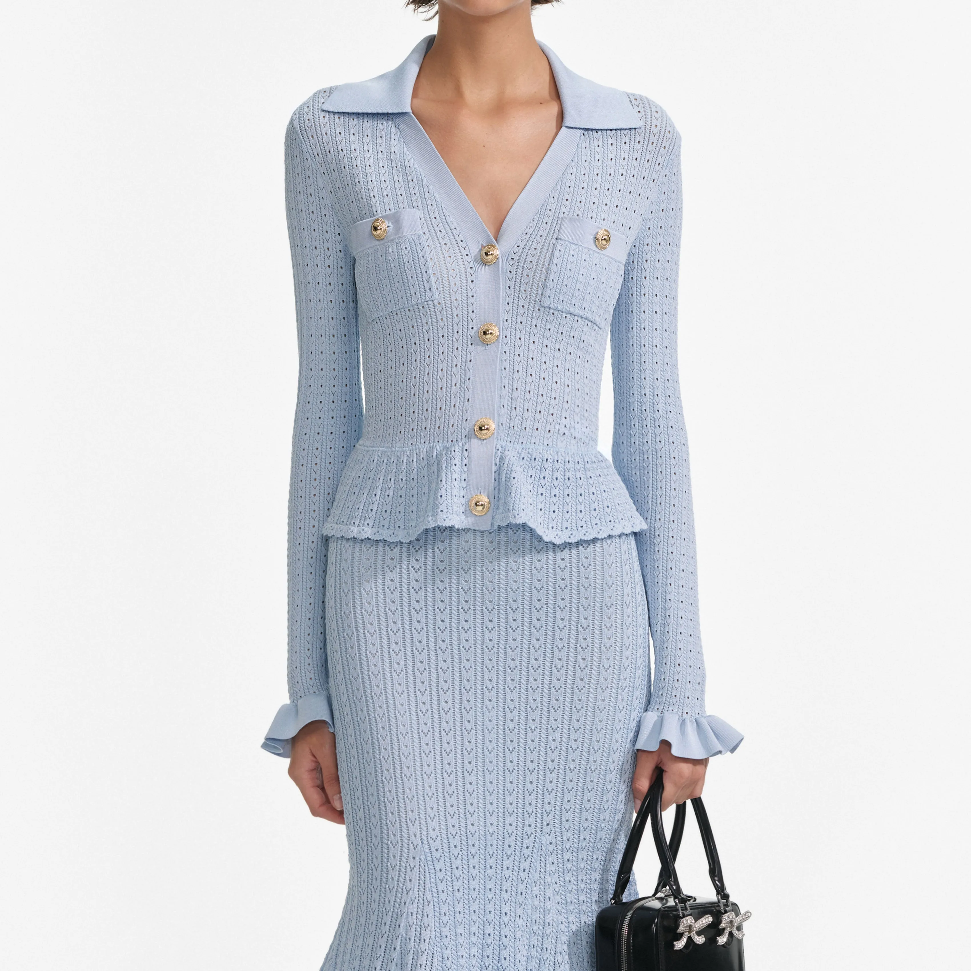 Blue Peplum Knit Midi Dress Self Portrait