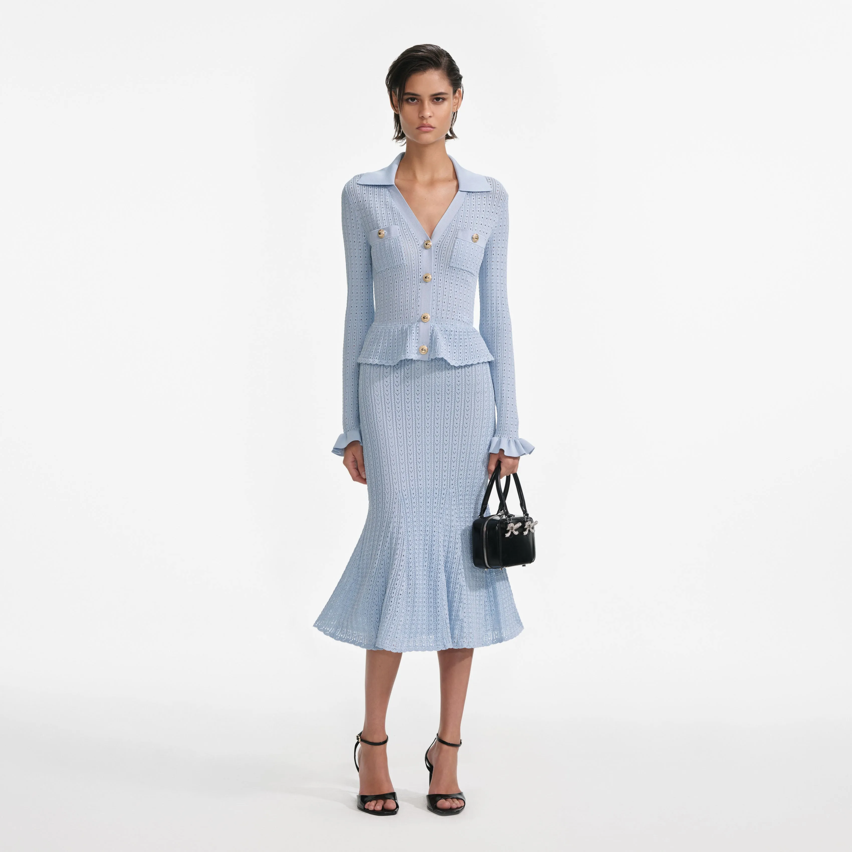 Blue Peplum Knit Midi Dress Self Portrait