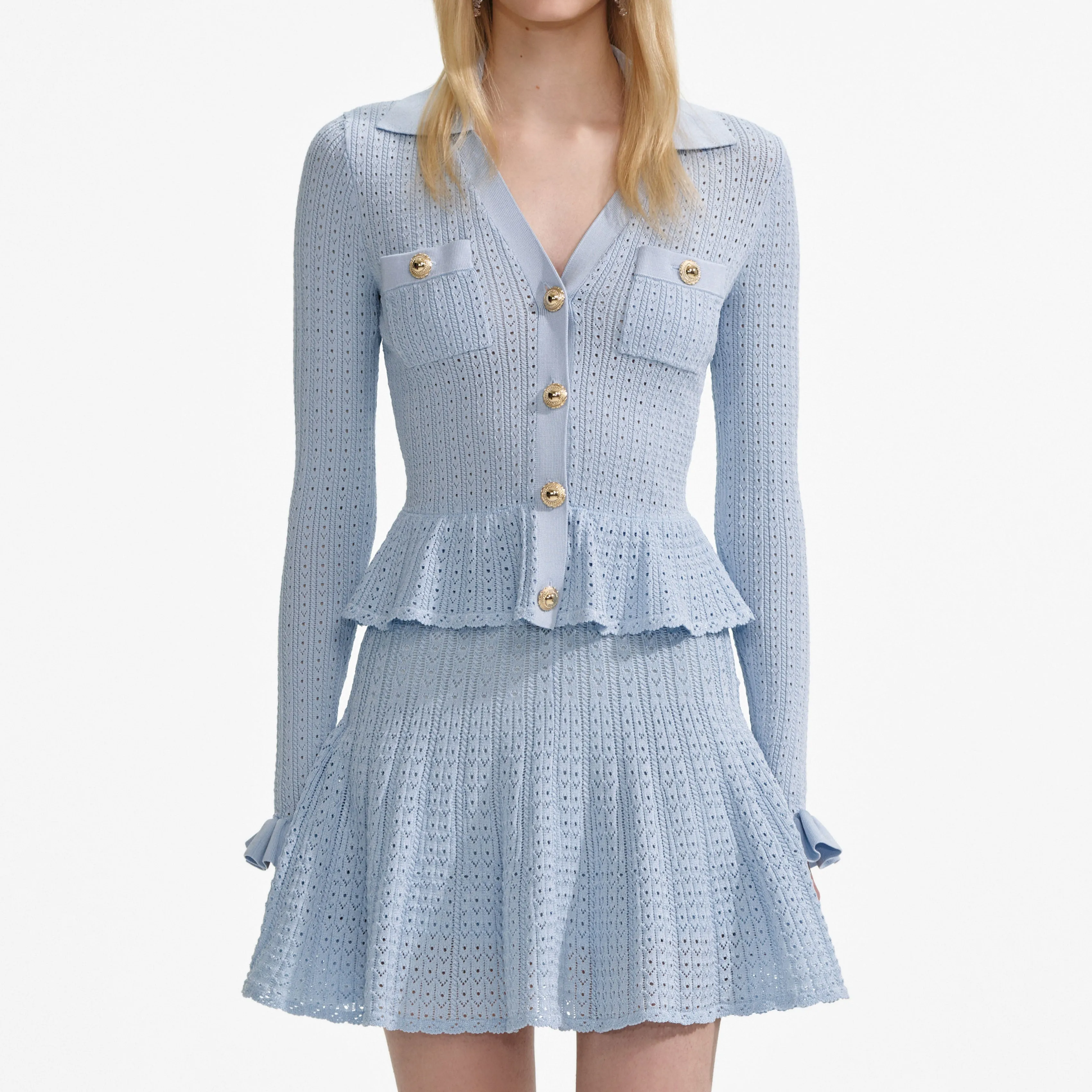 Blue Pointelle Knit Mini Dress Self Portrait
