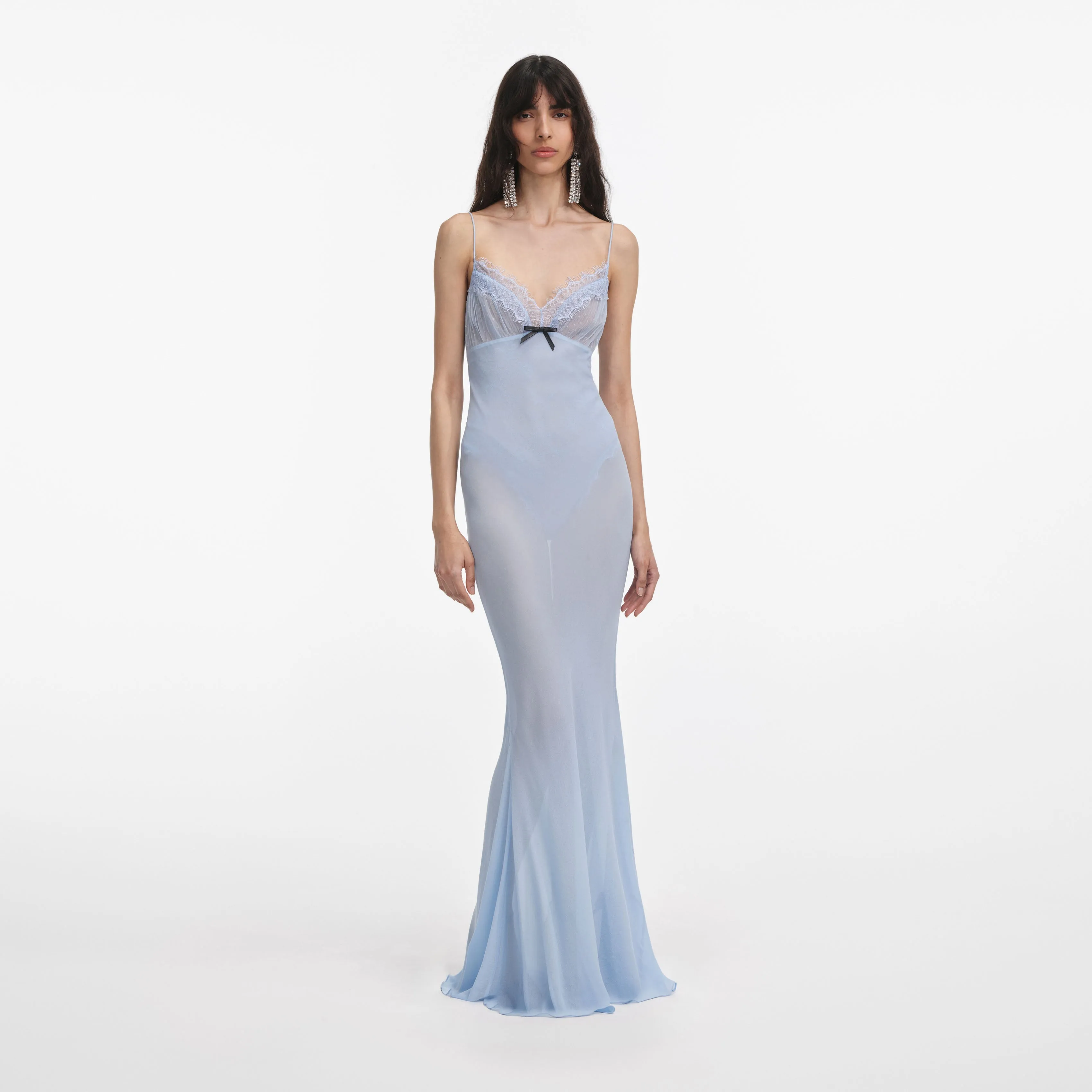 Blue Strappy Georgette Maxi Dress Self Portrait