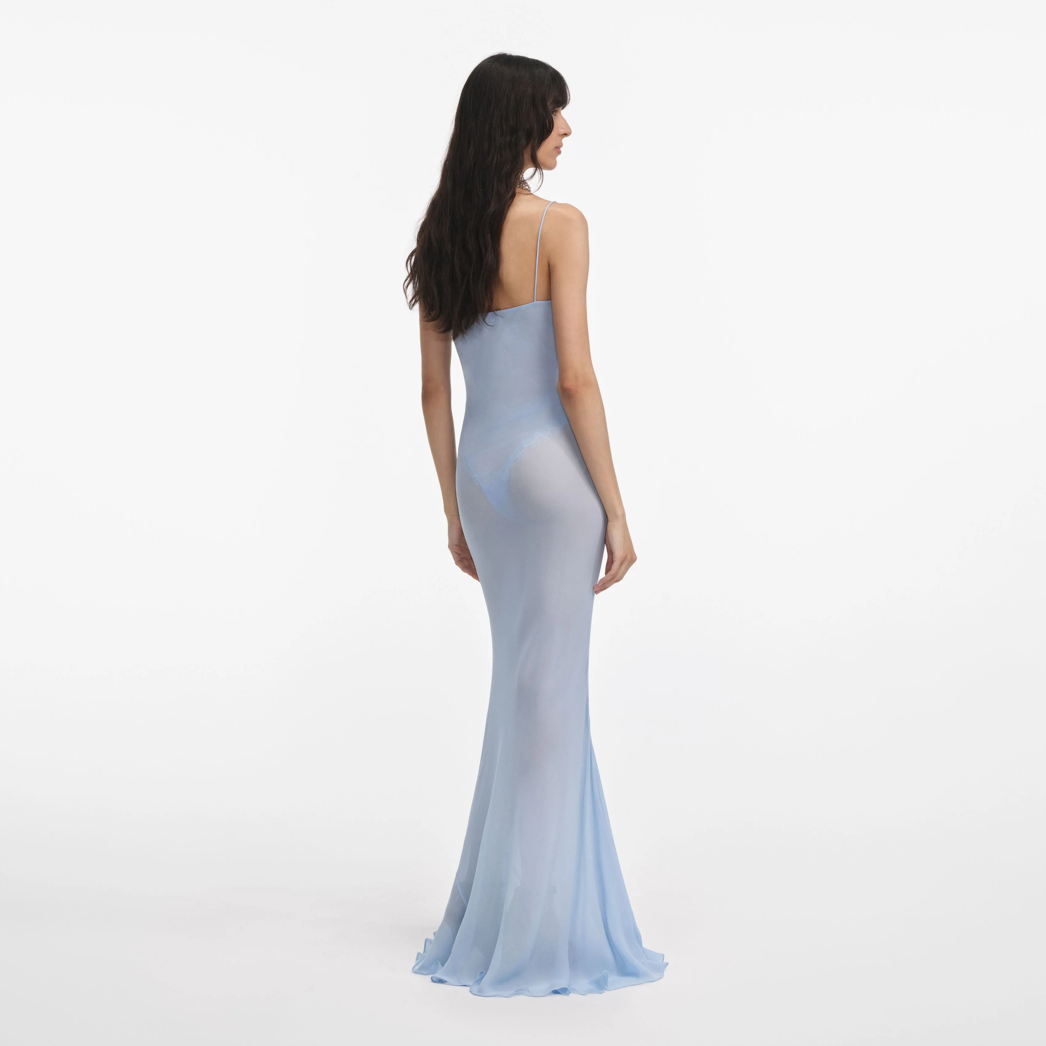 Blue Strappy Georgette Maxi Dress Self Portrait