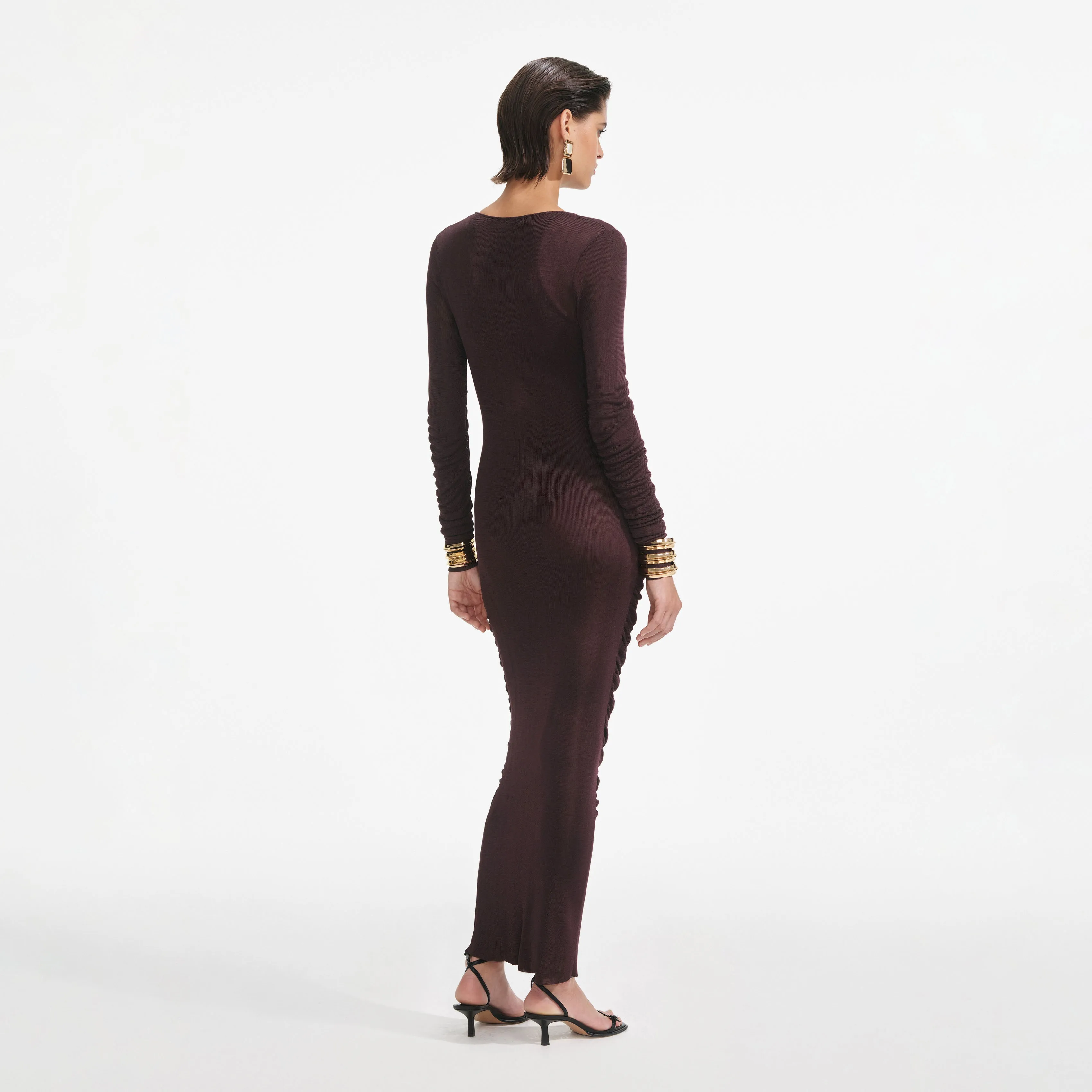 Brown Gathered Viscose Knit Midi Dress Self Portrait