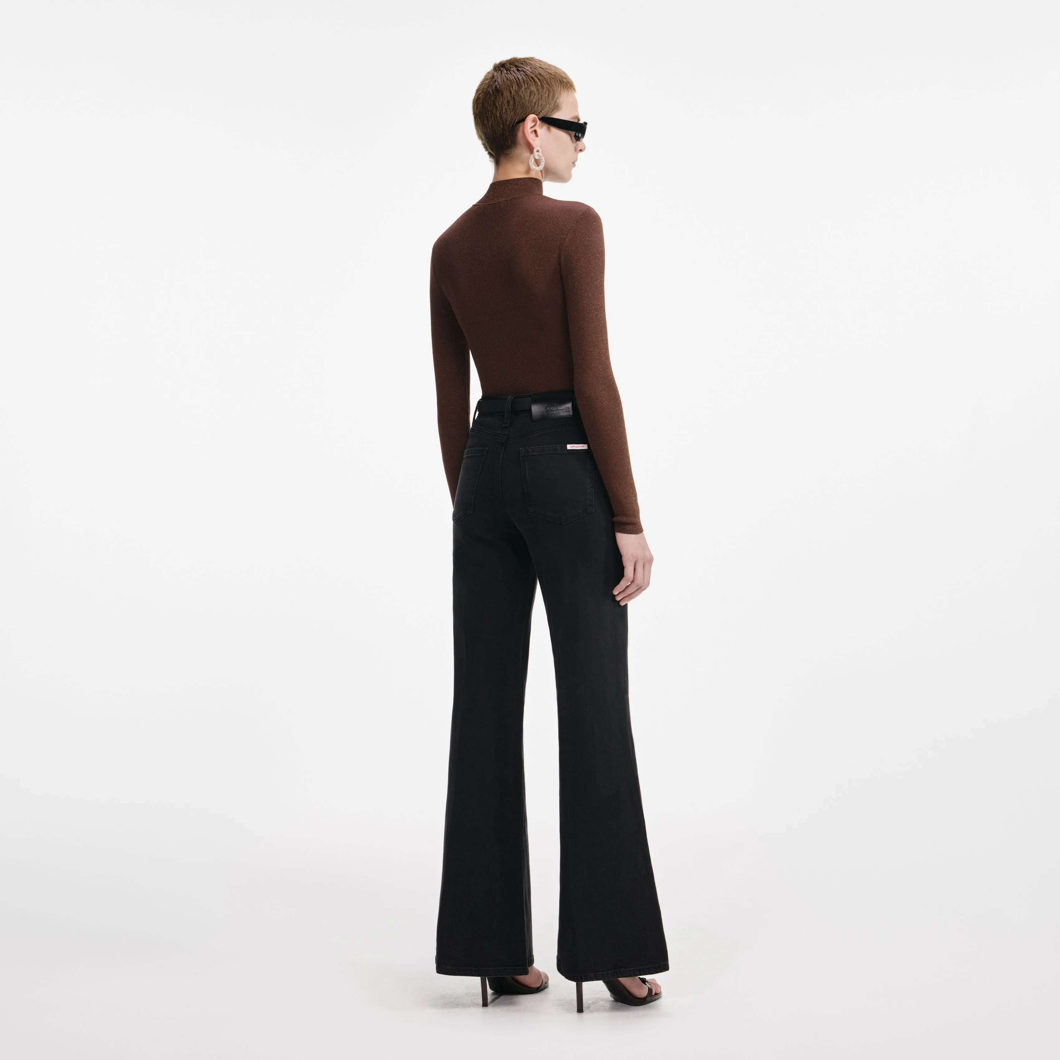 Brown Metallic Viscose Knit Top Self Portrait