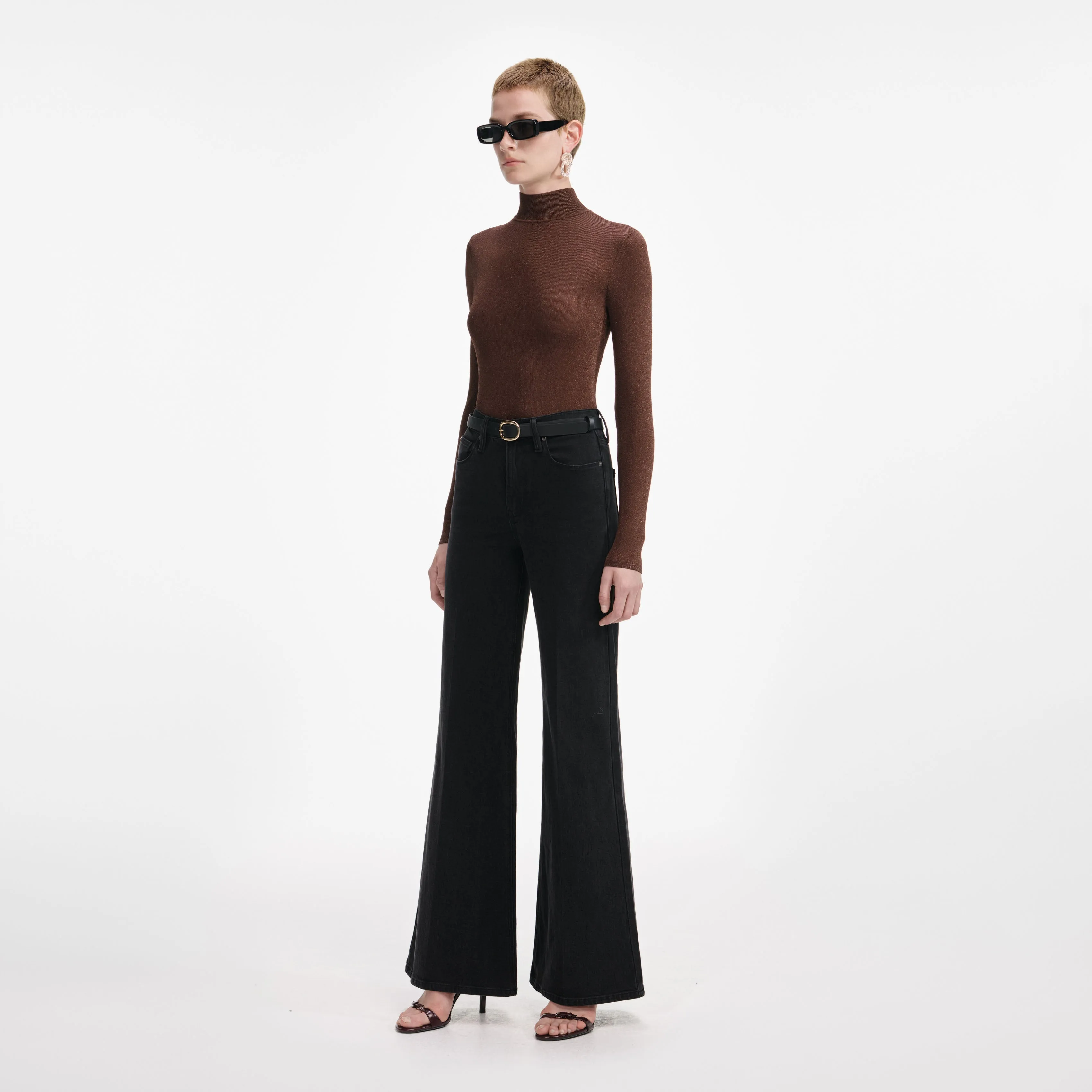 Brown Metallic Viscose Knit Top Self Portrait
