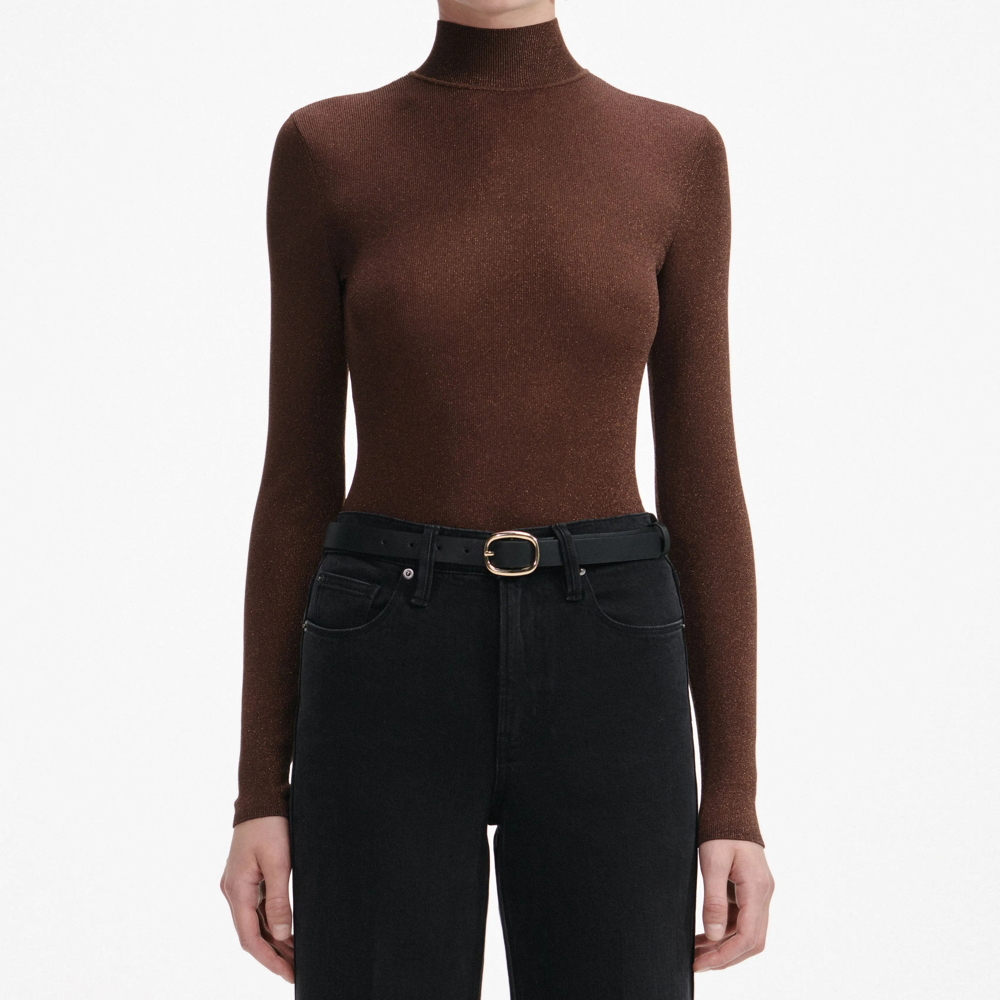 Brown Metallic Viscose Knit Top Self Portrait
