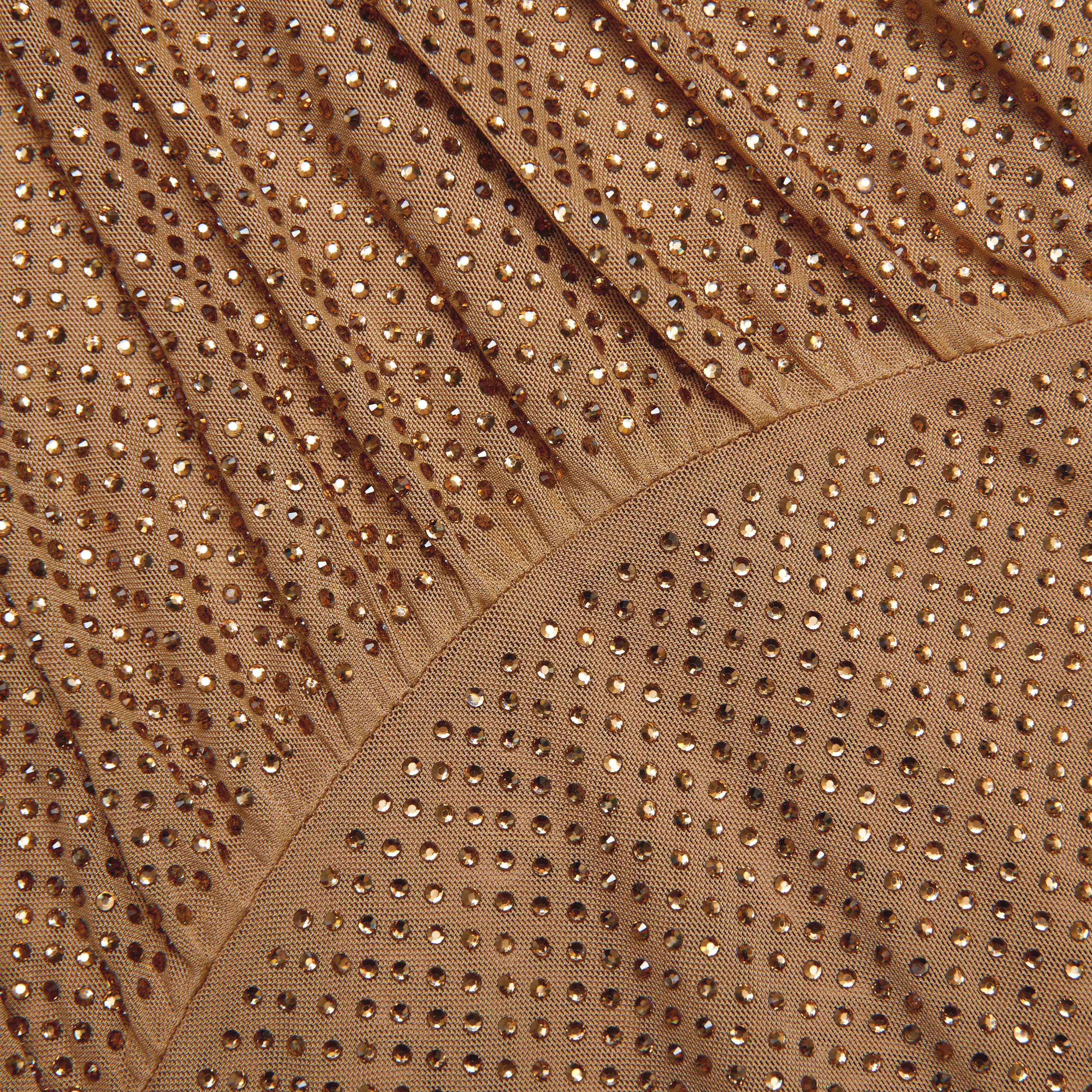 Brown Rhinestone Gathered Maxi Dress Self Portrait