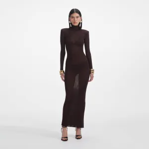 Brown Viscose Knit Maxi Dress Self Portrait