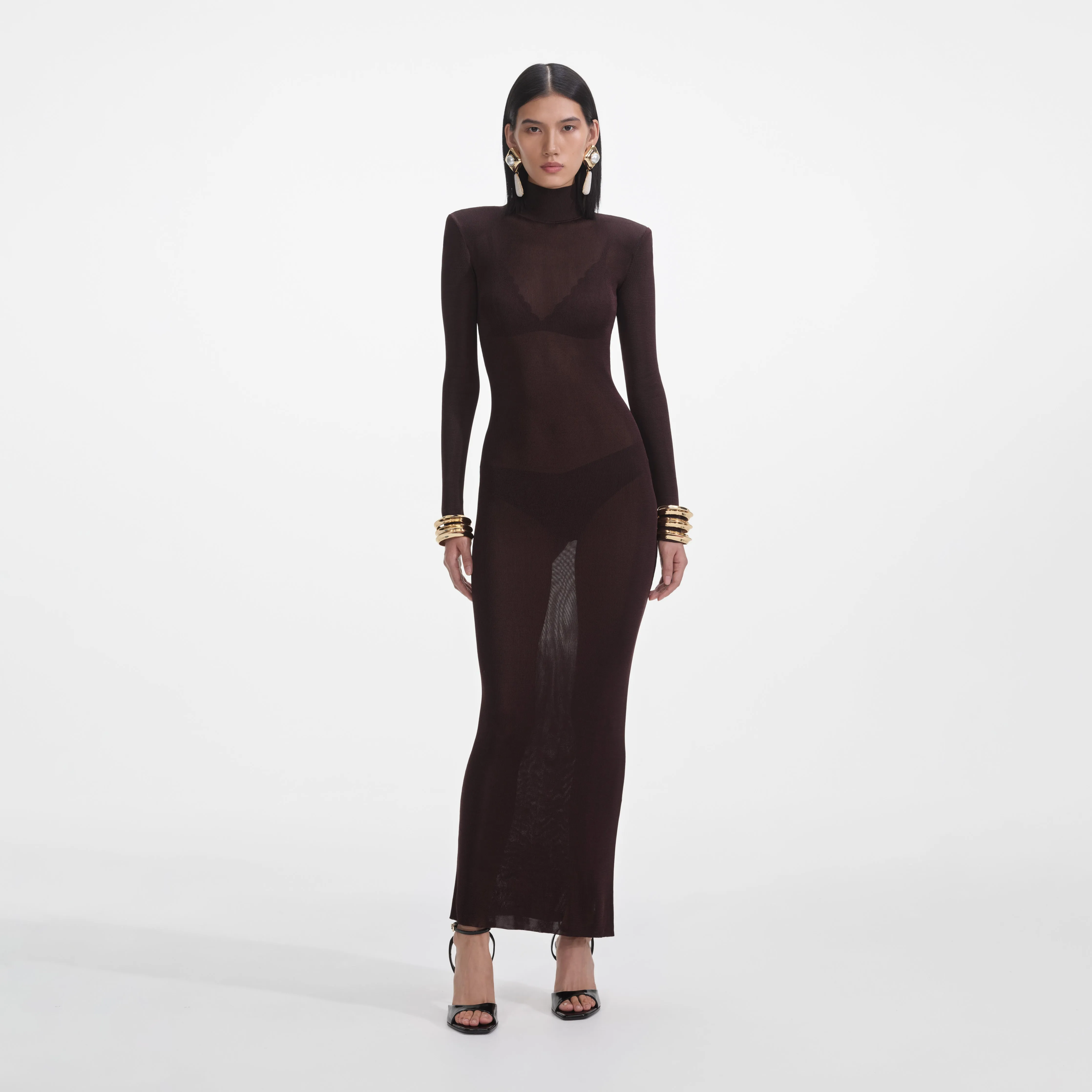 Brown Viscose Knit Maxi Dress Self Portrait