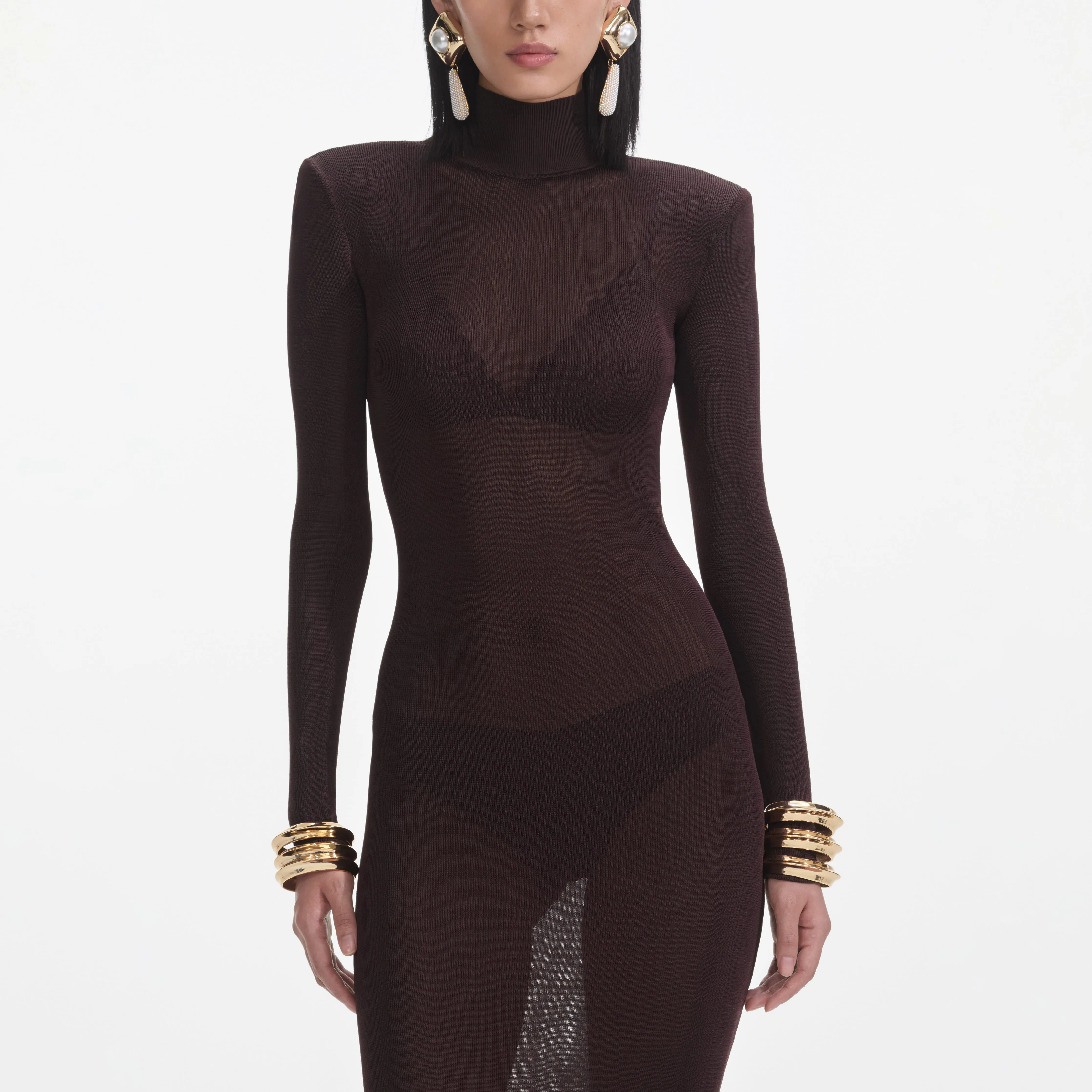Brown Viscose Knit Maxi Dress Self Portrait