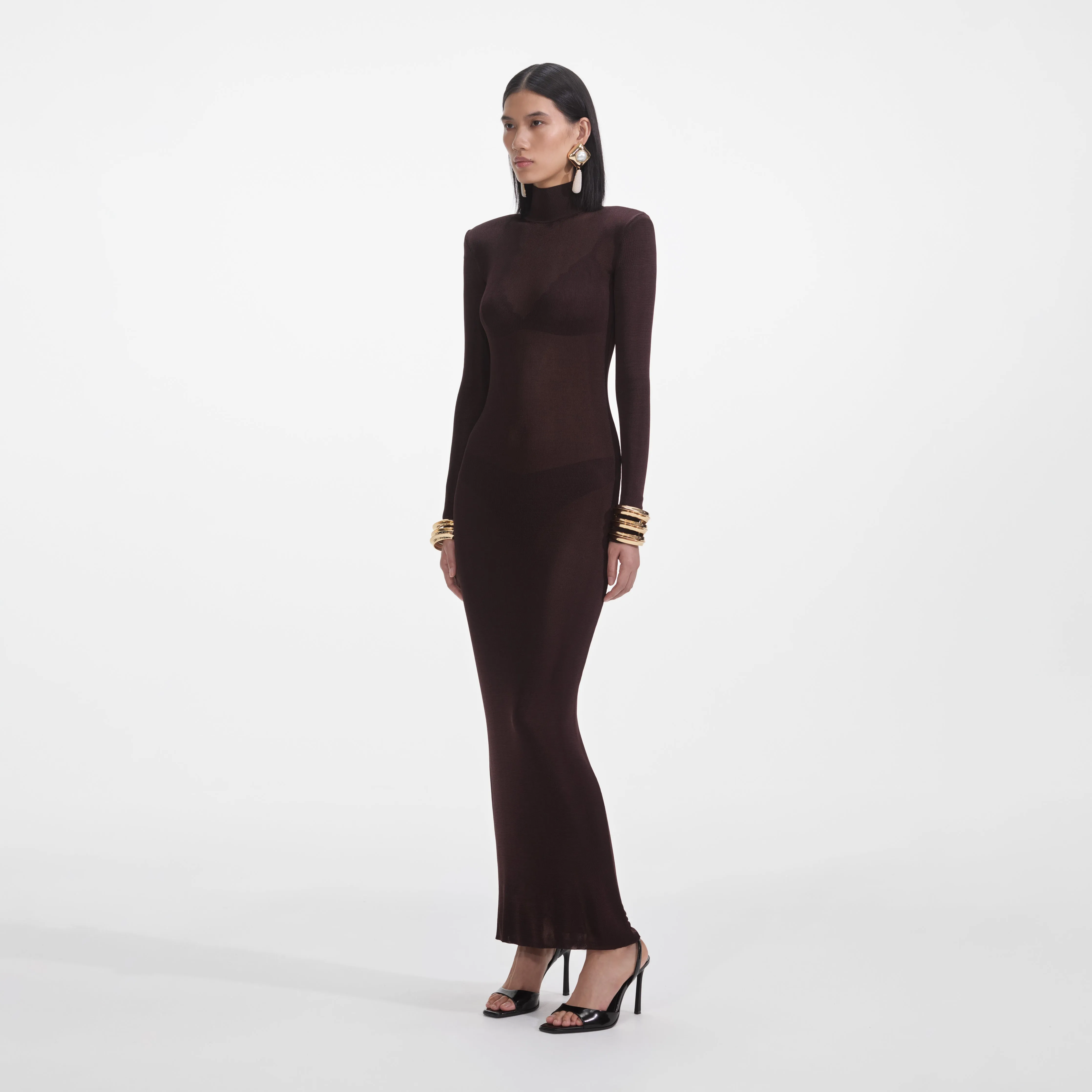 Brown Viscose Knit Maxi Dress Self Portrait