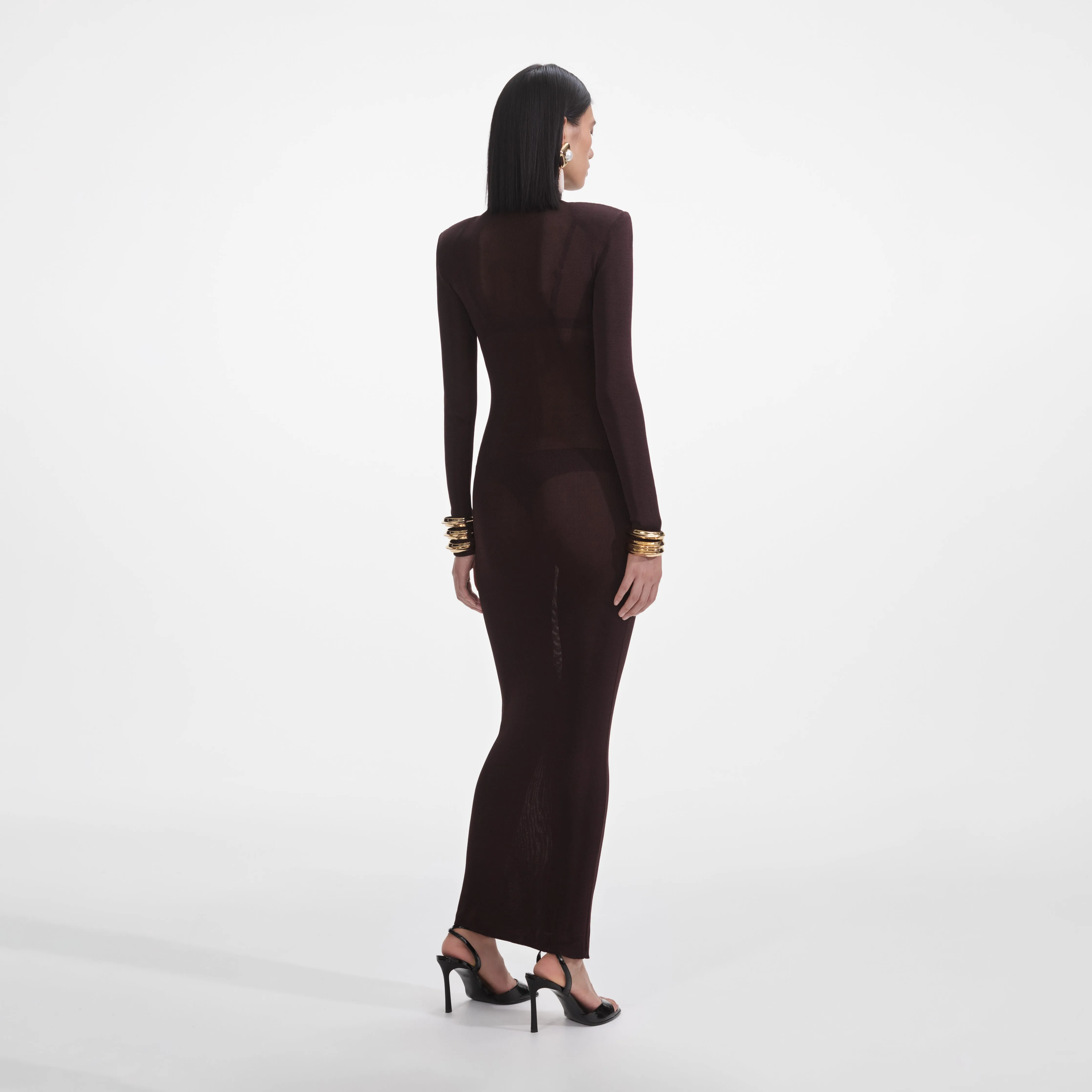 Brown Viscose Knit Maxi Dress Self Portrait