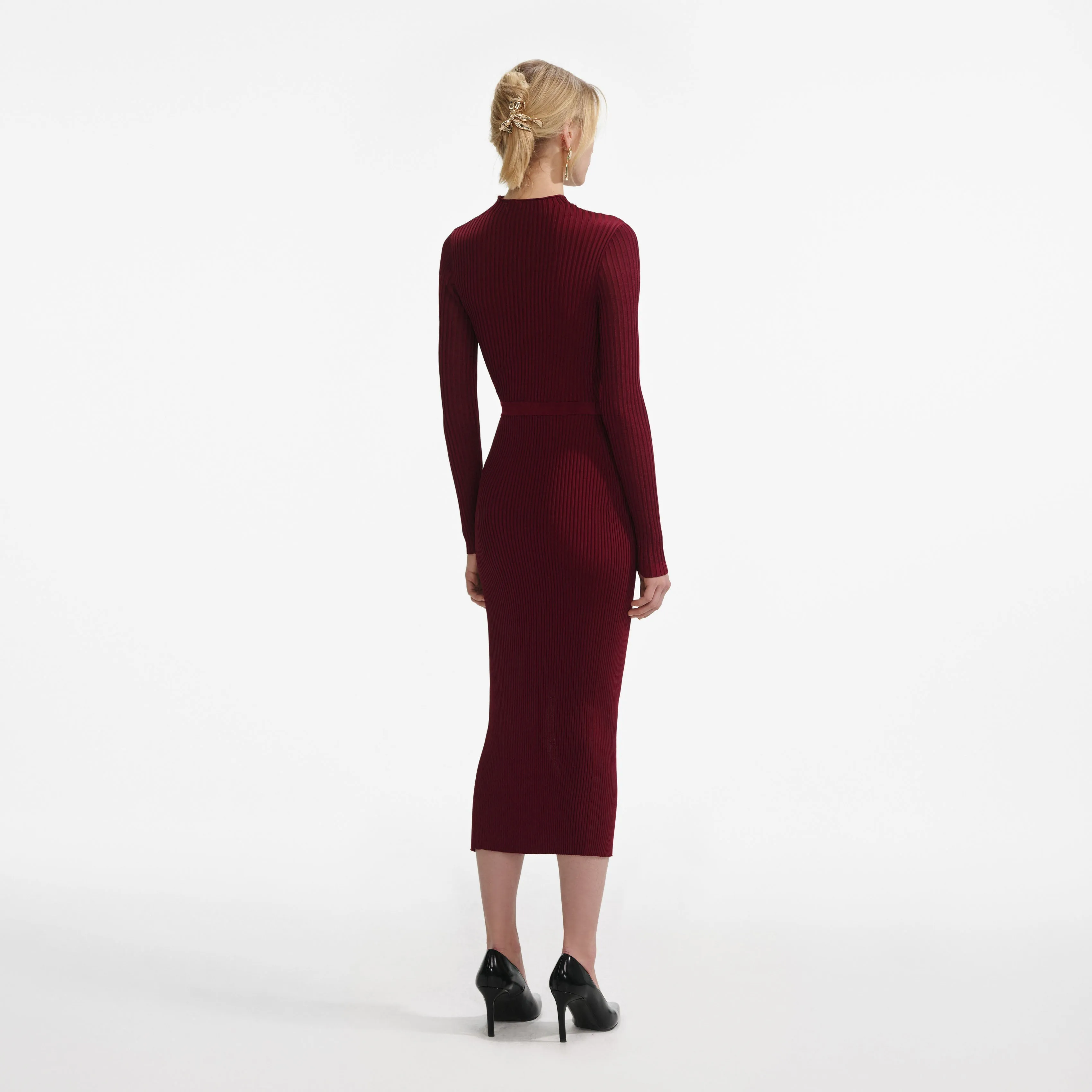 Burgundy Cut Out Rib Knit Midi Dress Self Portrait