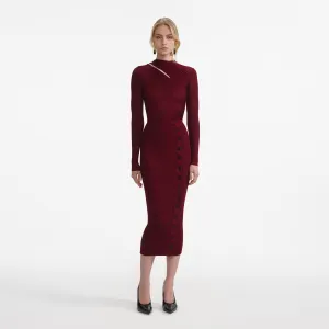 Burgundy Cut Out Rib Knit Midi Dress Self Portrait