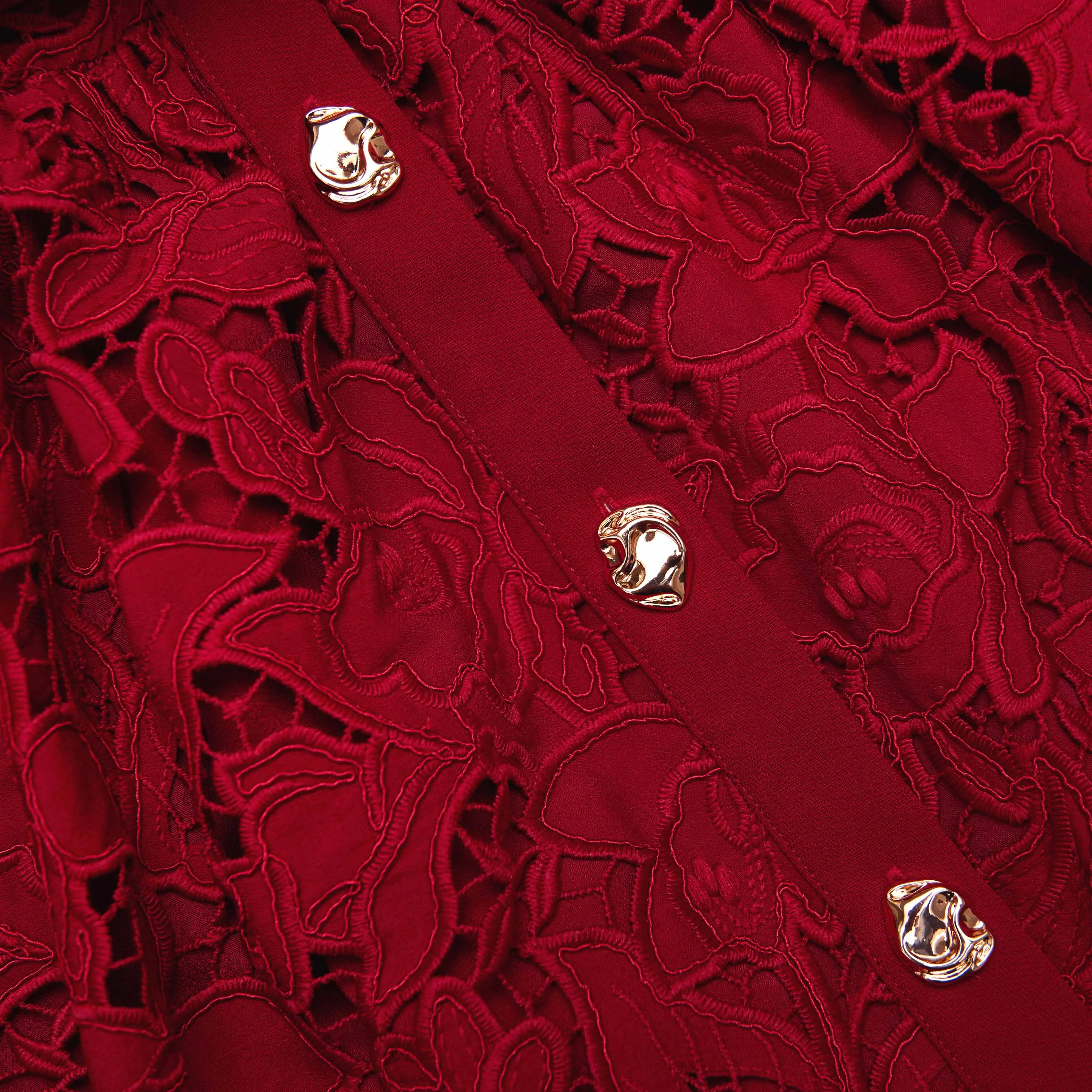 Burgundy Lace Collared Mini Dress Self Portrait