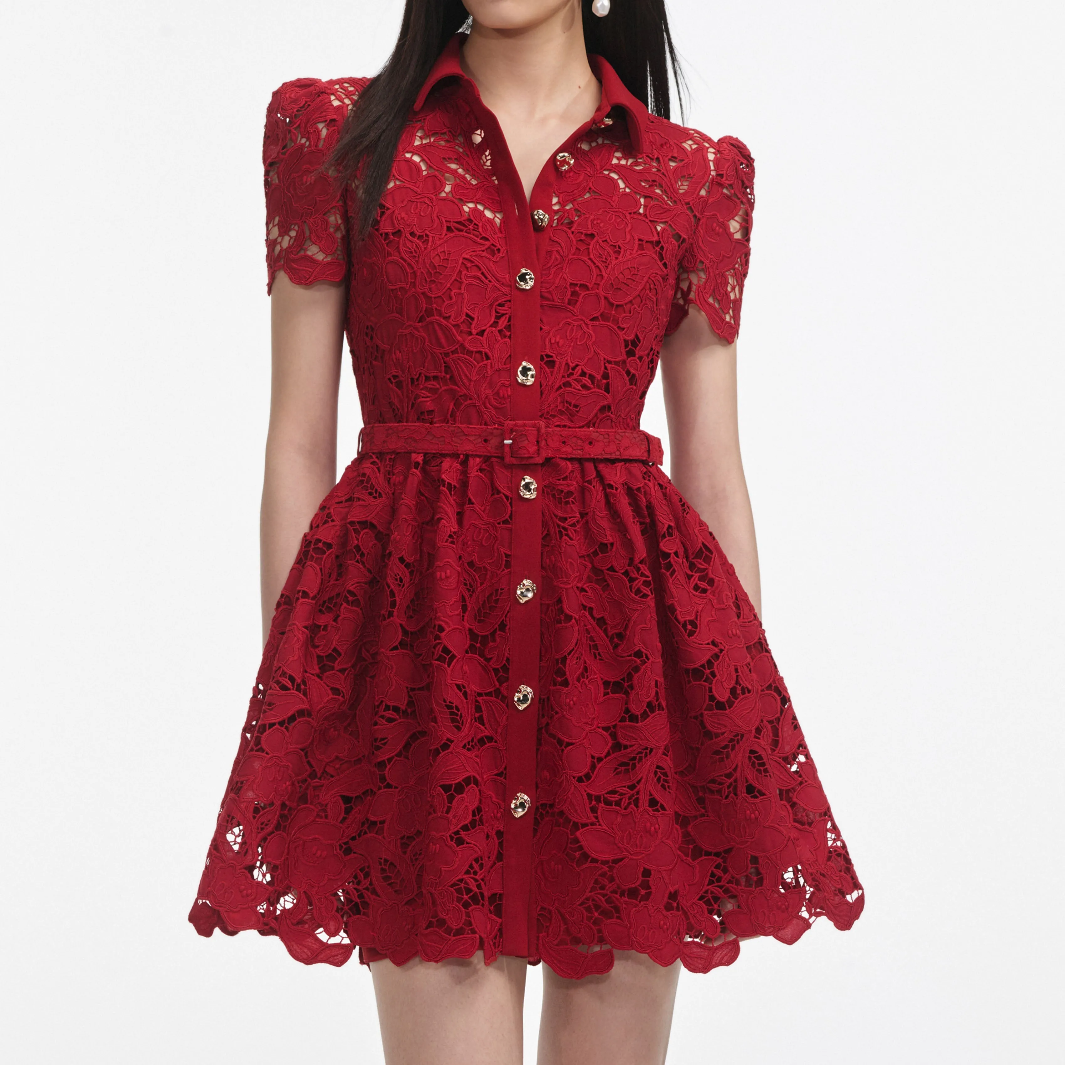 Burgundy Lace Collared Mini Dress Self Portrait