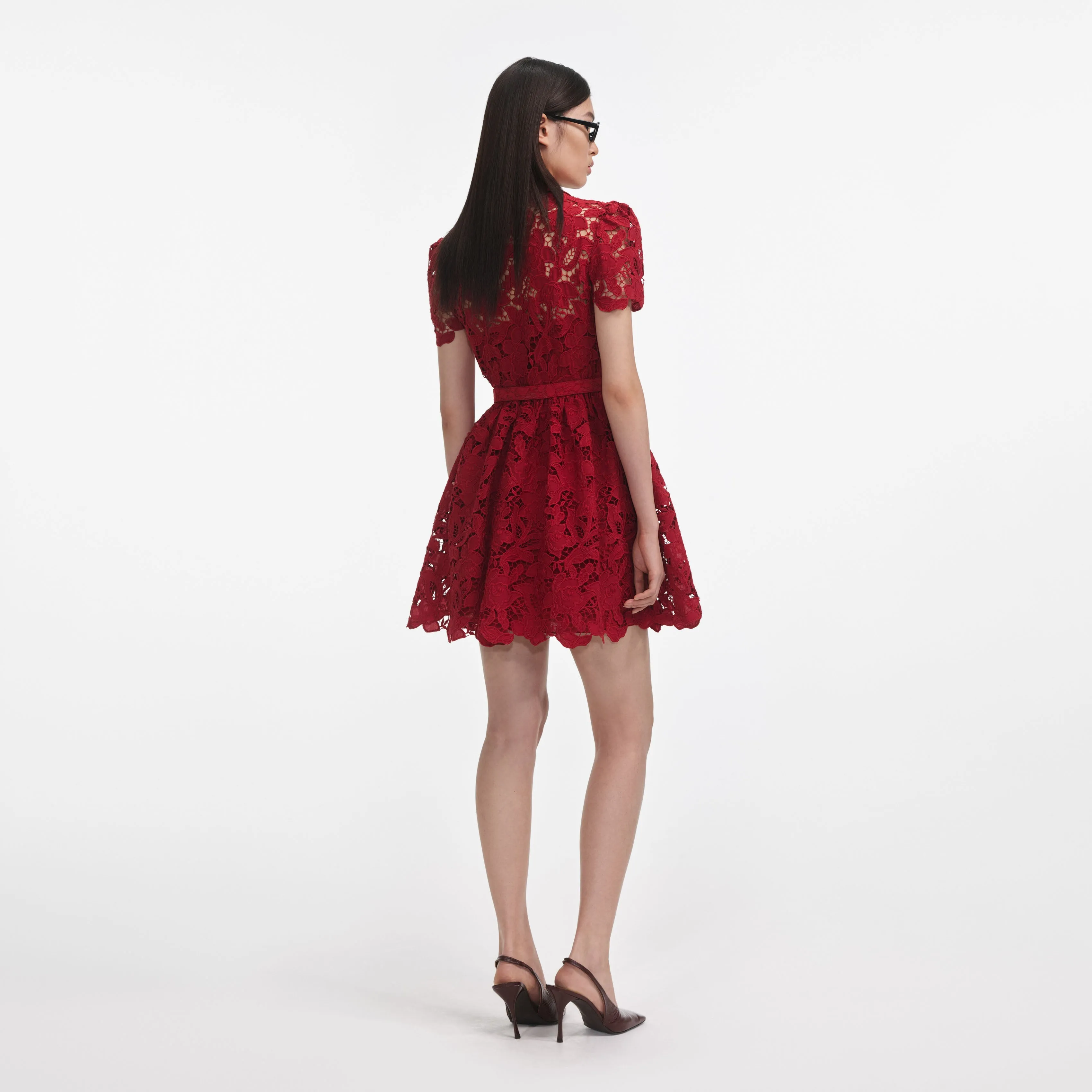 Burgundy Lace Collared Mini Dress Self Portrait
