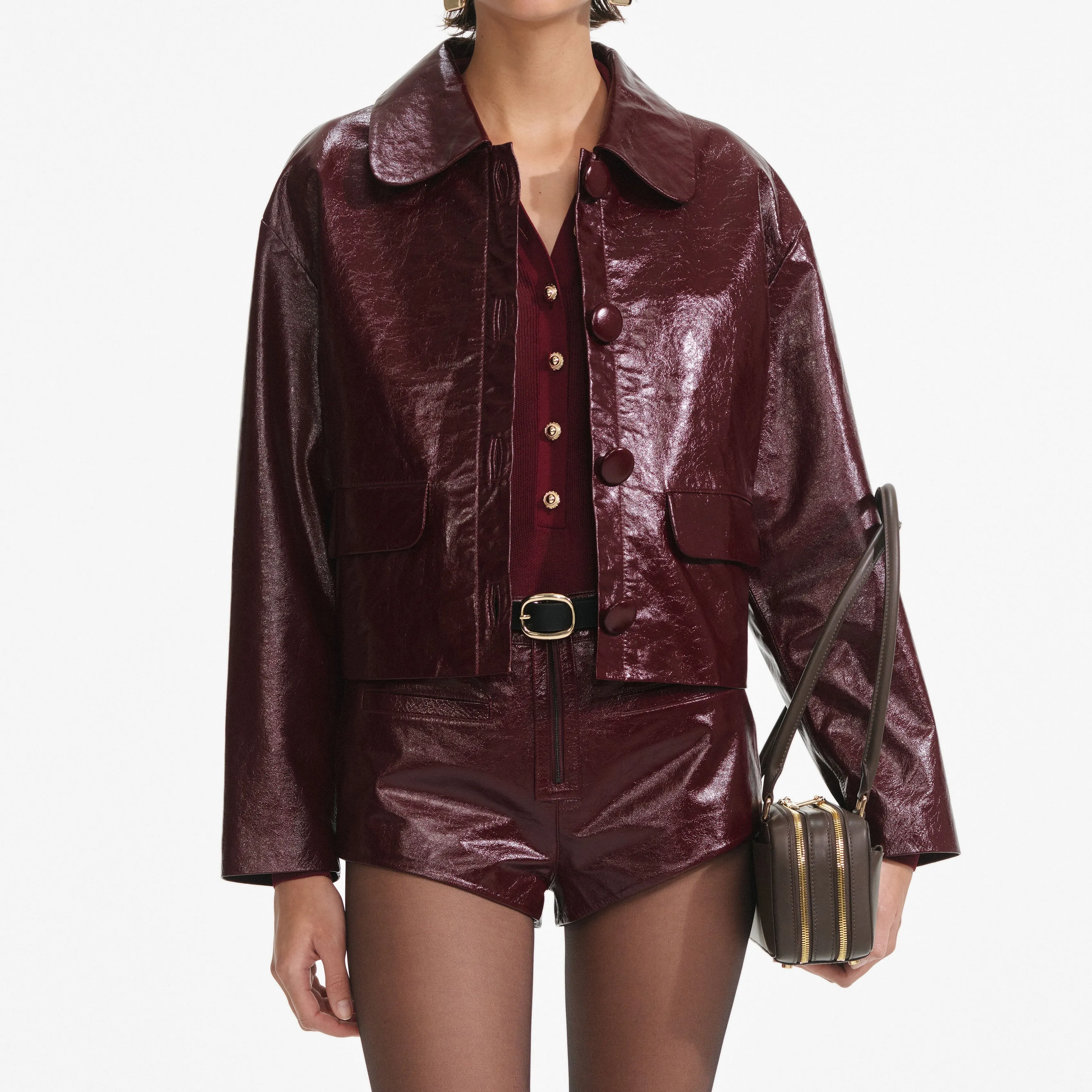 Burgundy Leather  Jacket Self Portrait