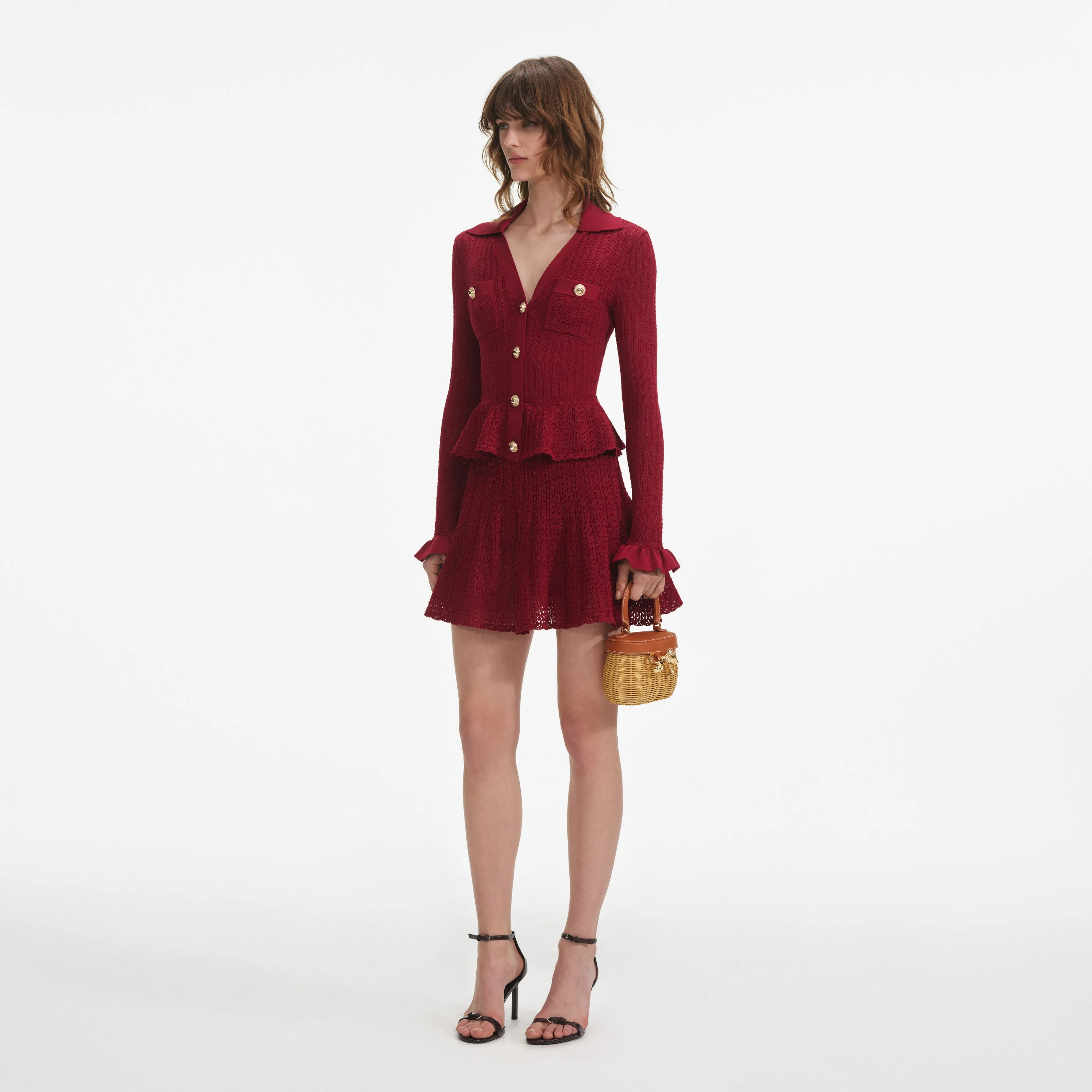 Burgundy Pointelle Knit Mini Dress Self Portrait