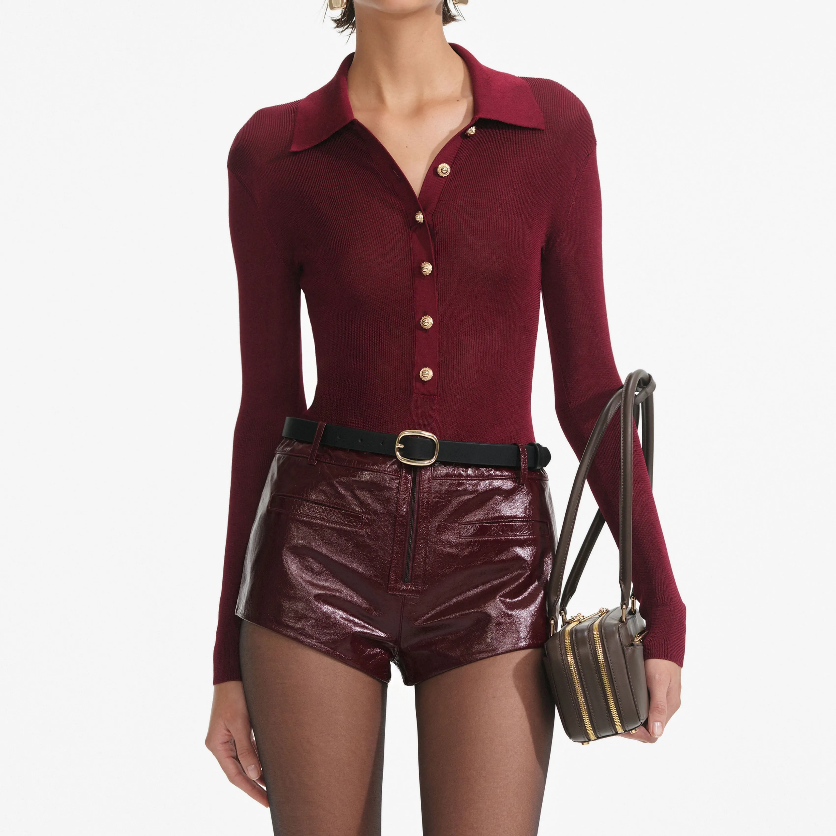 Burgundy Viscose Knit Bodysuit Self Portrait