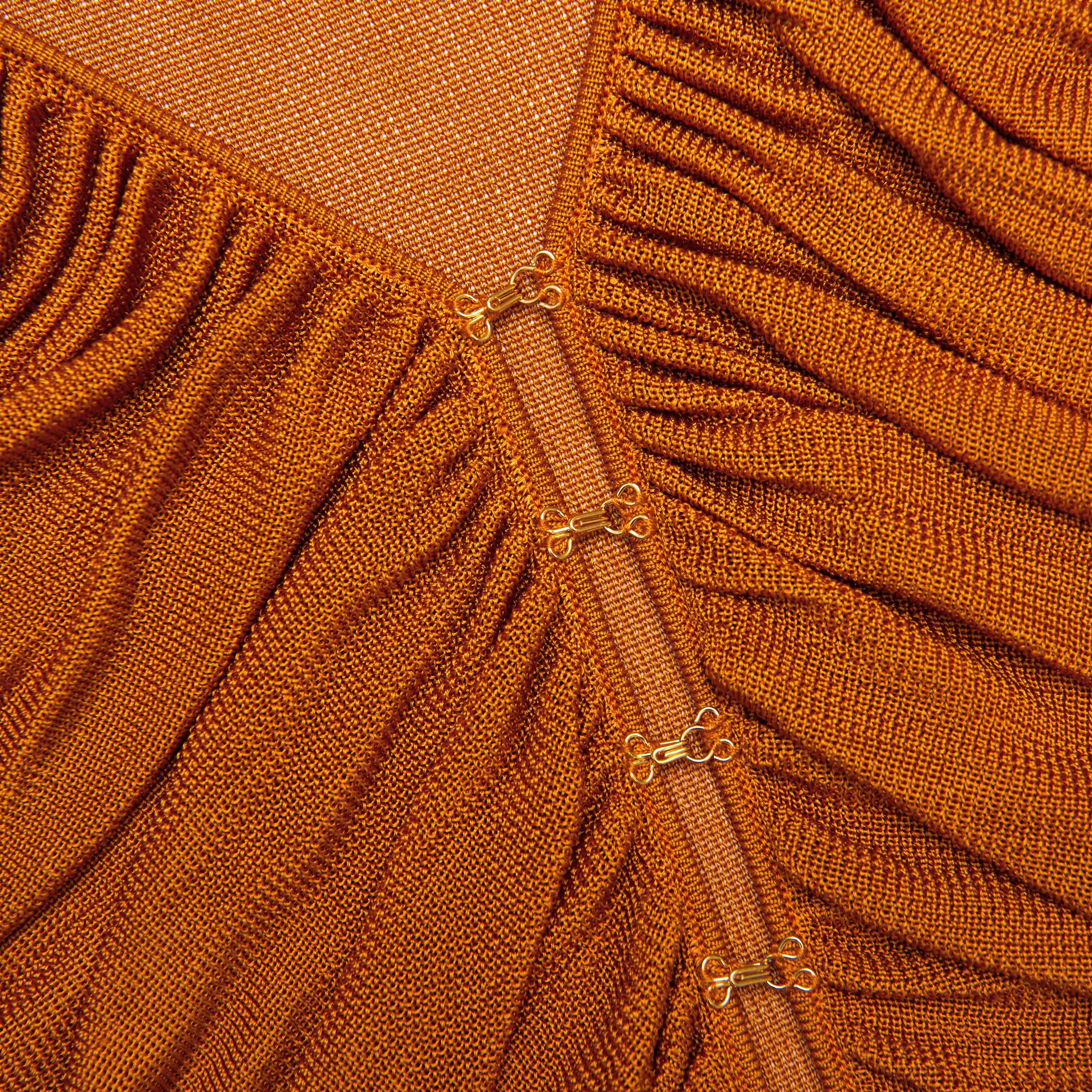 Burnt Orange V Neck Viscose Knit Top Self Portrait