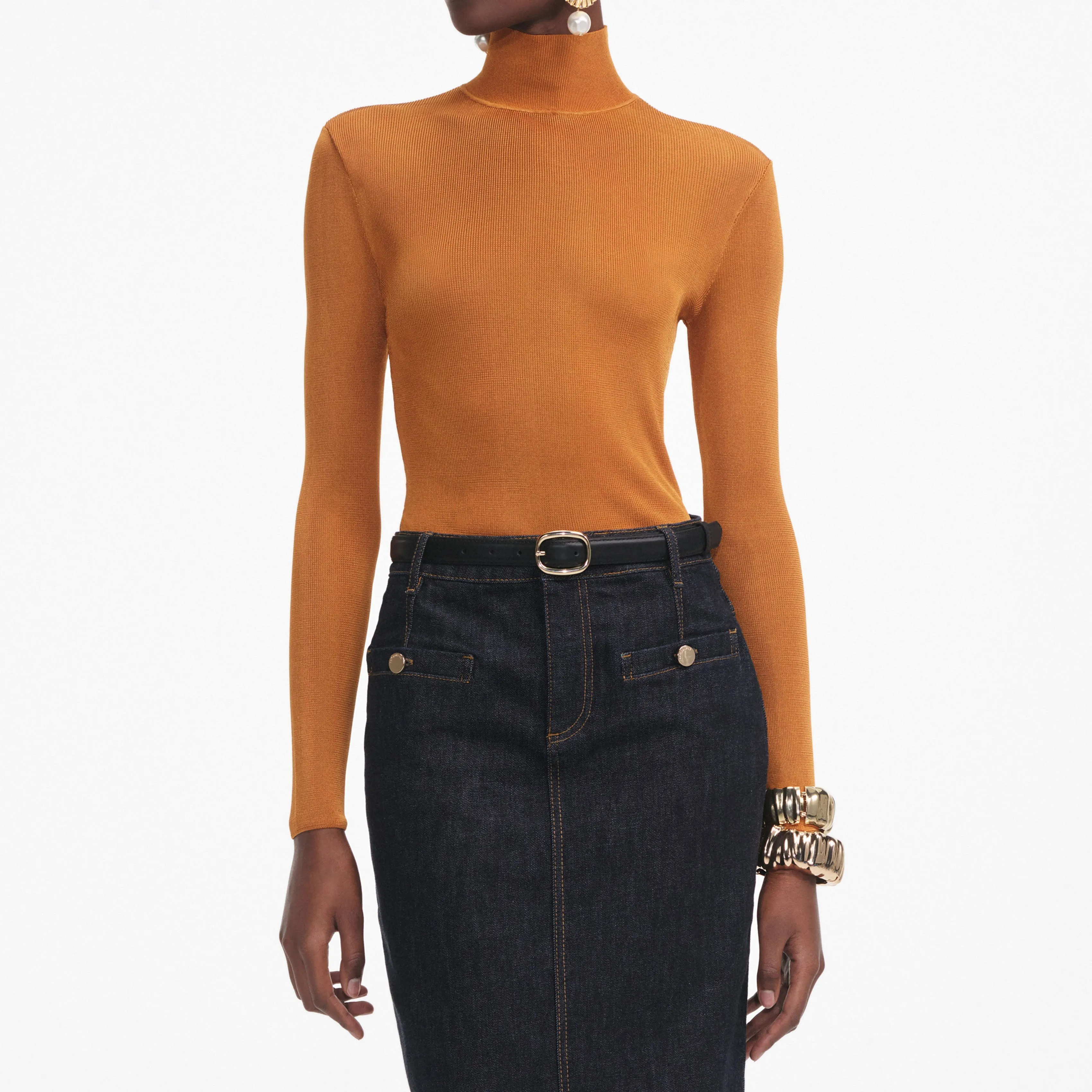 Burnt Orange Viscose Knit Top Self Portrait