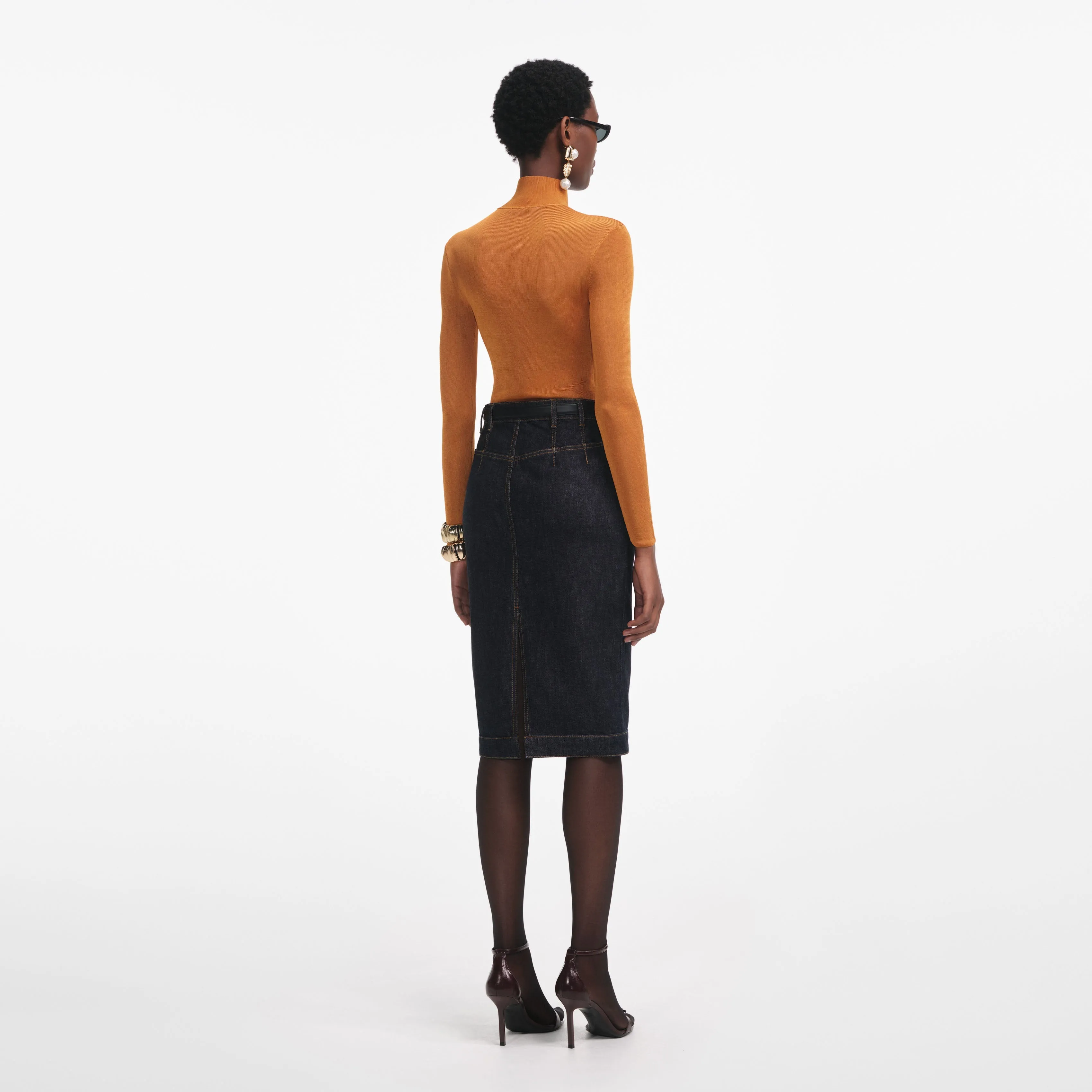 Burnt Orange Viscose Knit Top Self Portrait