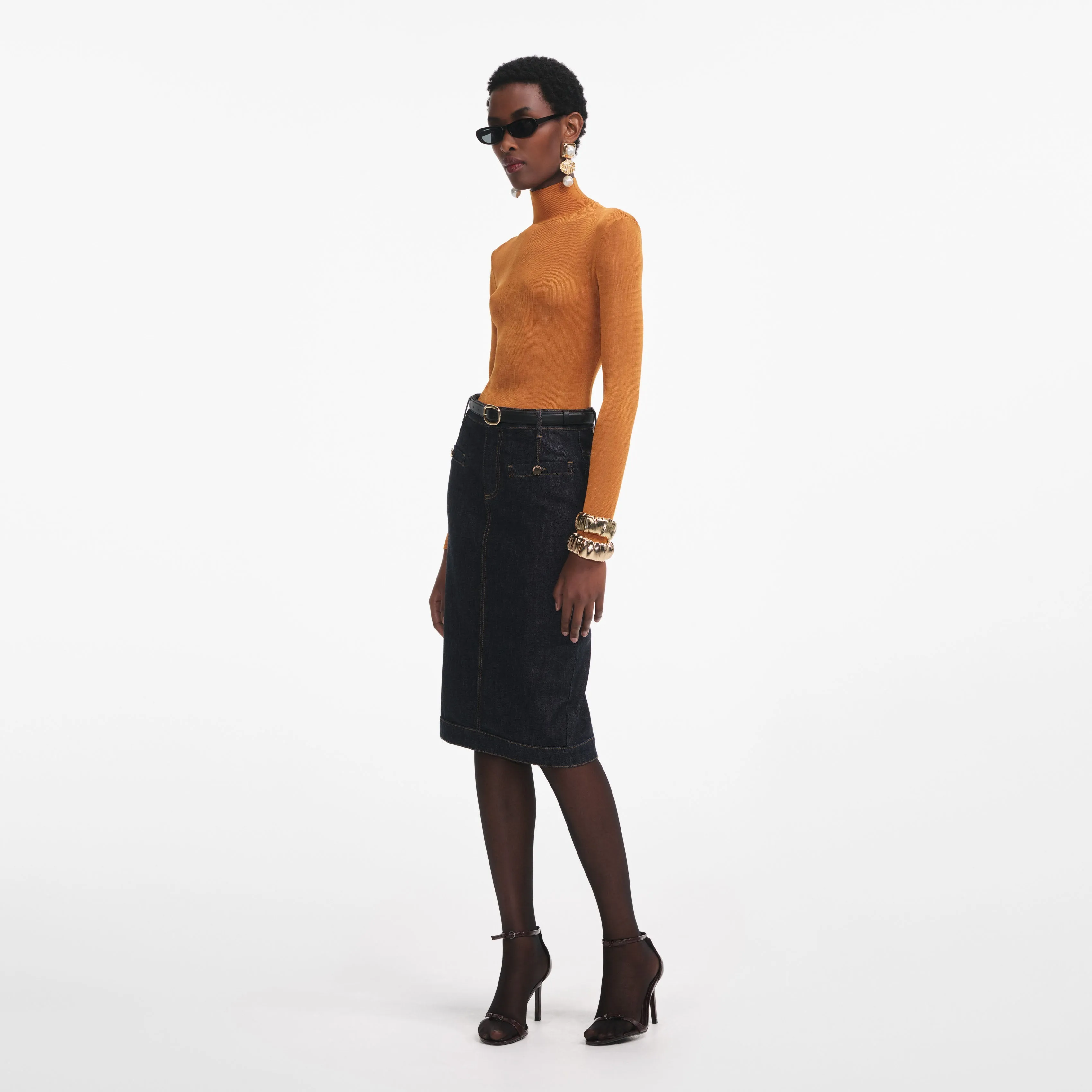 Burnt Orange Viscose Knit Top Self Portrait