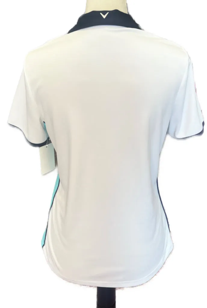 Callaway White & Navy Color Block Golf Polo Size M. MSP$68