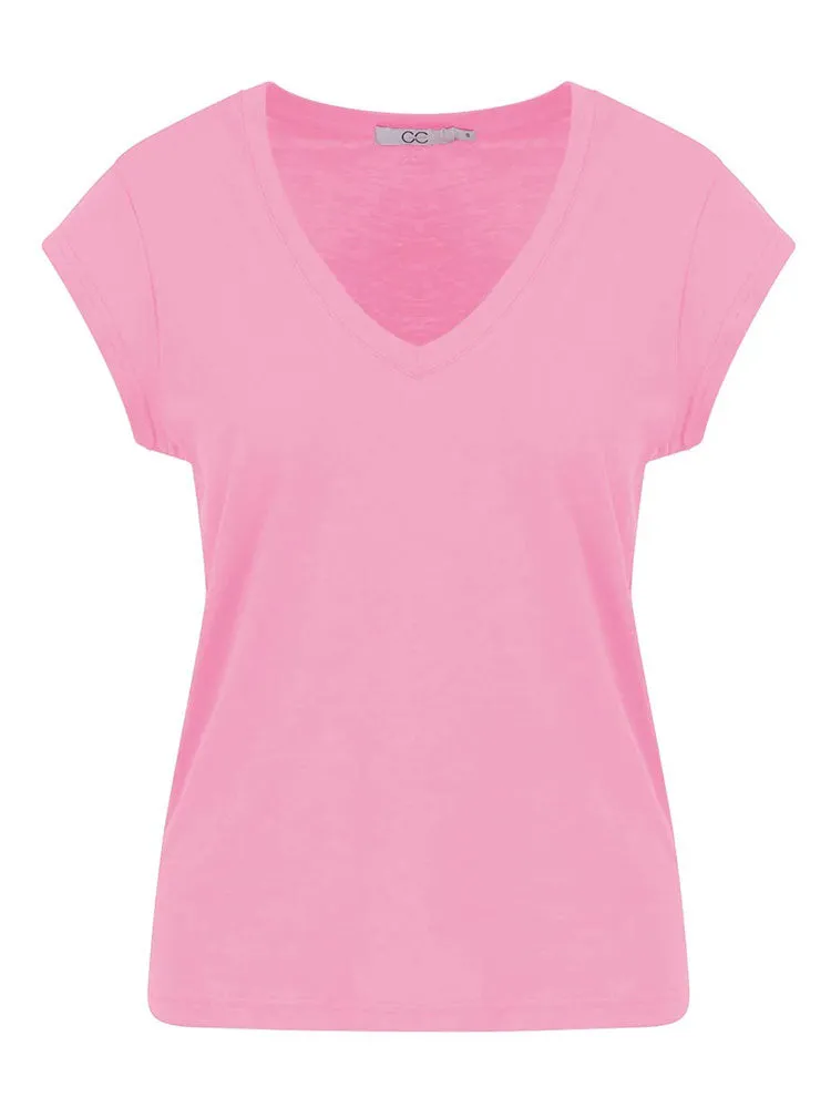 CC Heart Basic V-Neck T-Shirt Baby Pink