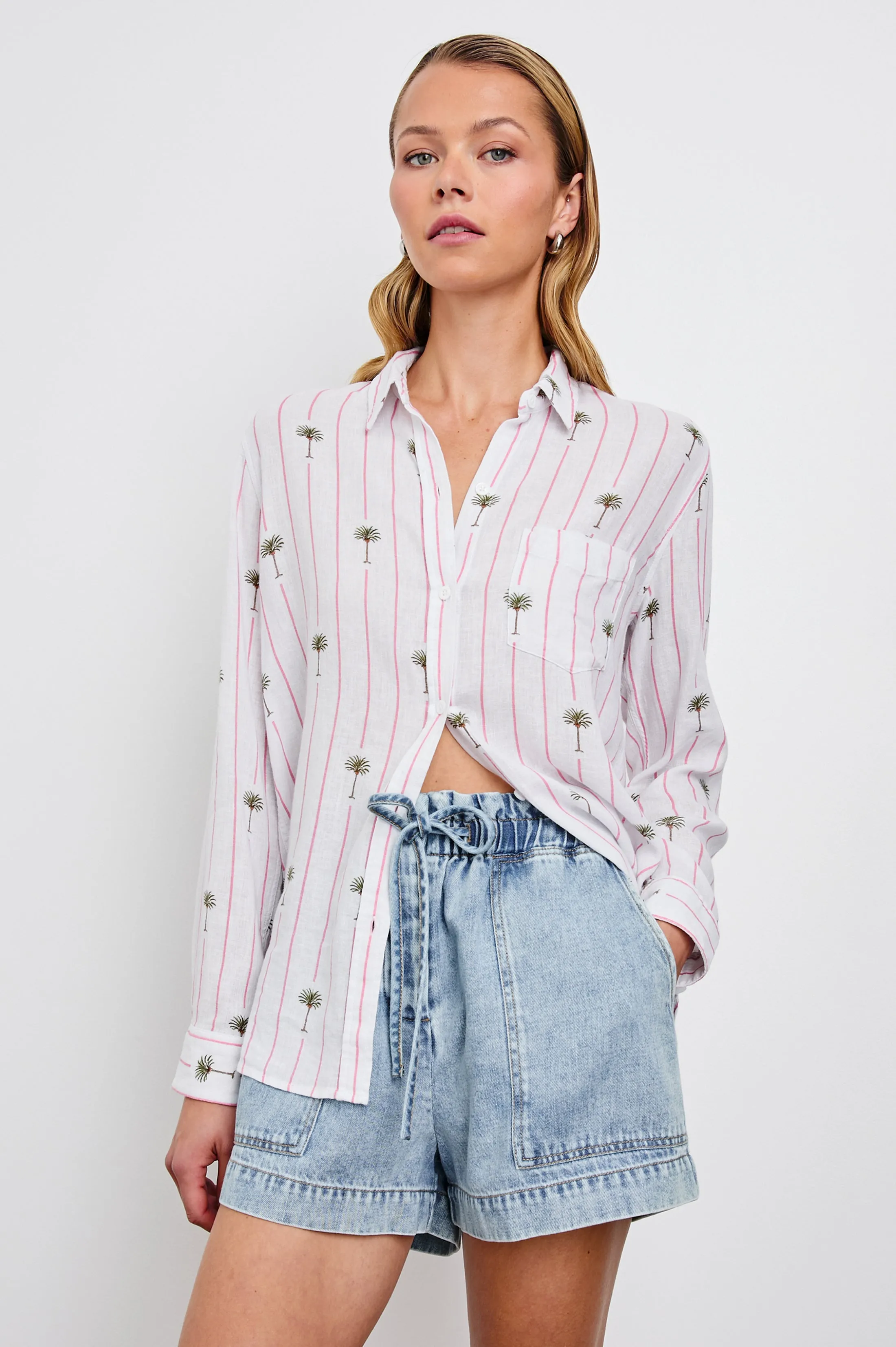 CHARLI SHIRT - PINK PALM STRIPE Rails