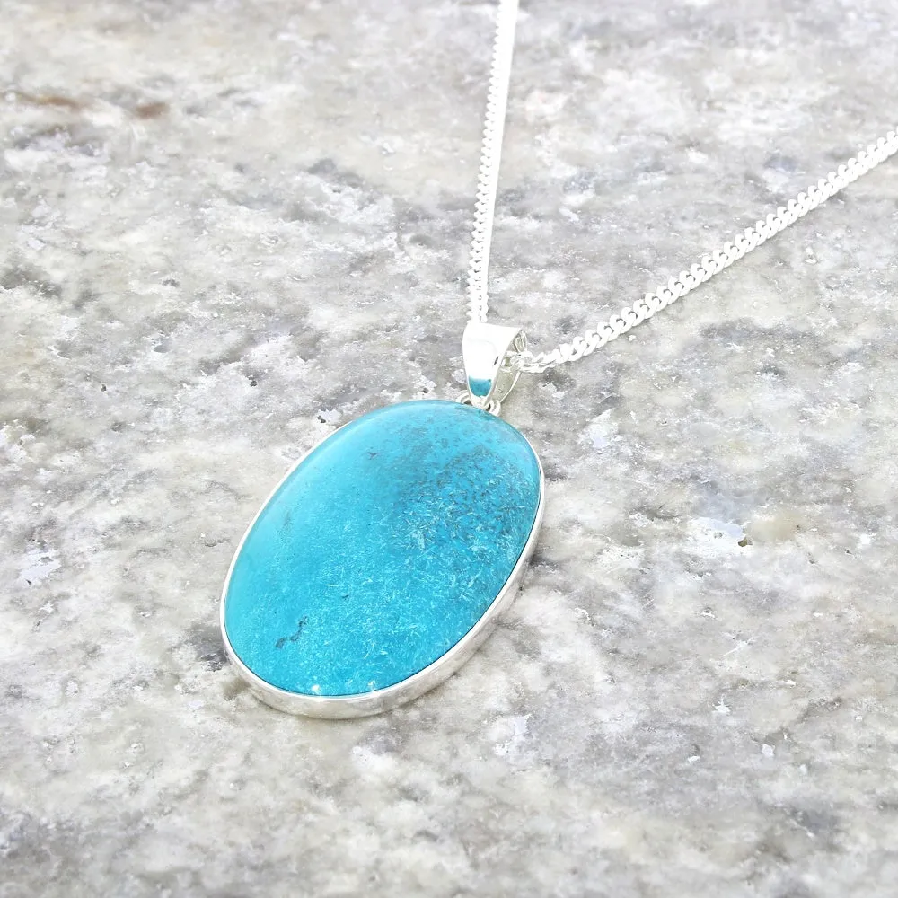 Chrysocolla Sterling Silver Large Oval Pendant and Chain