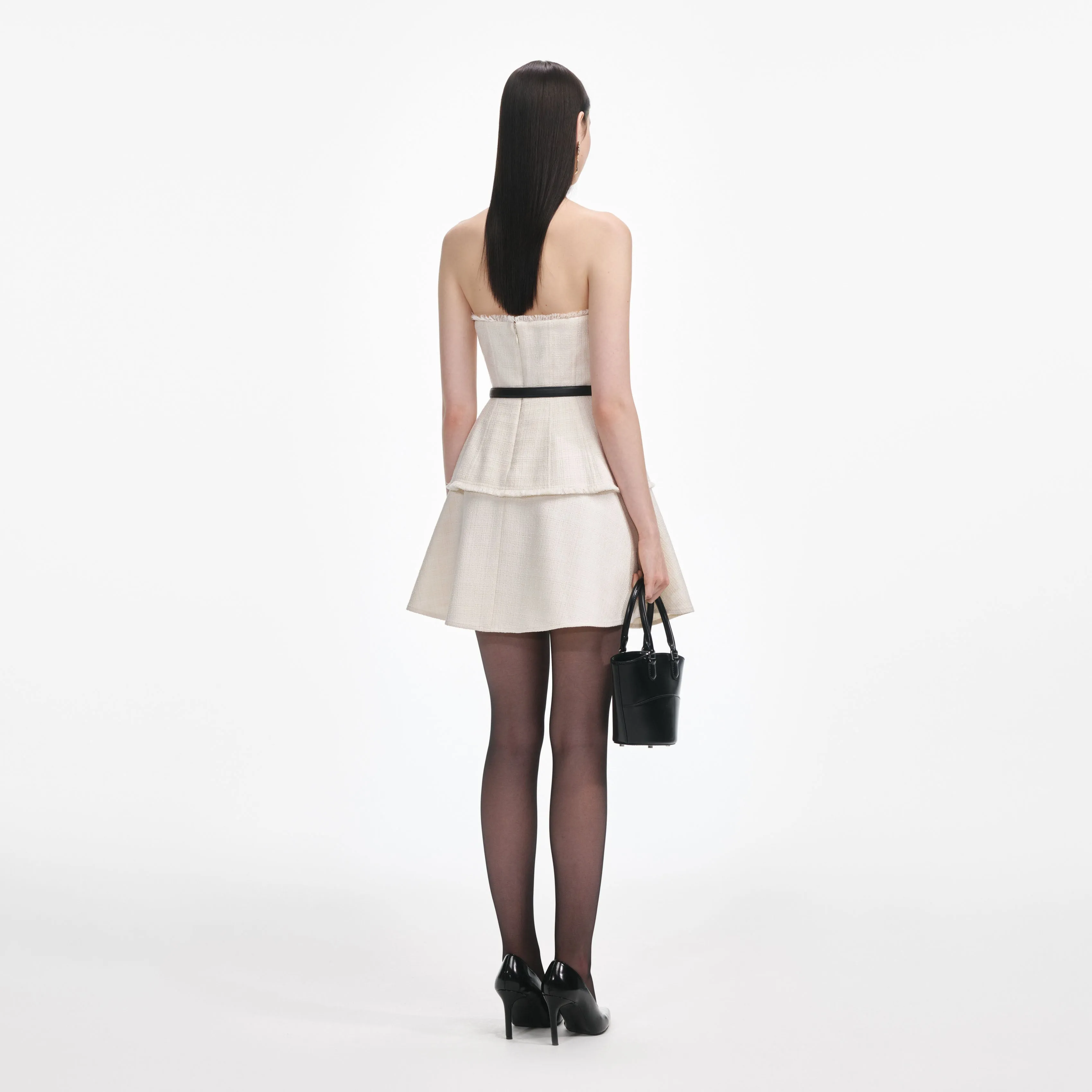 Cream Boucle Bandeau Mini Dress Self Portrait